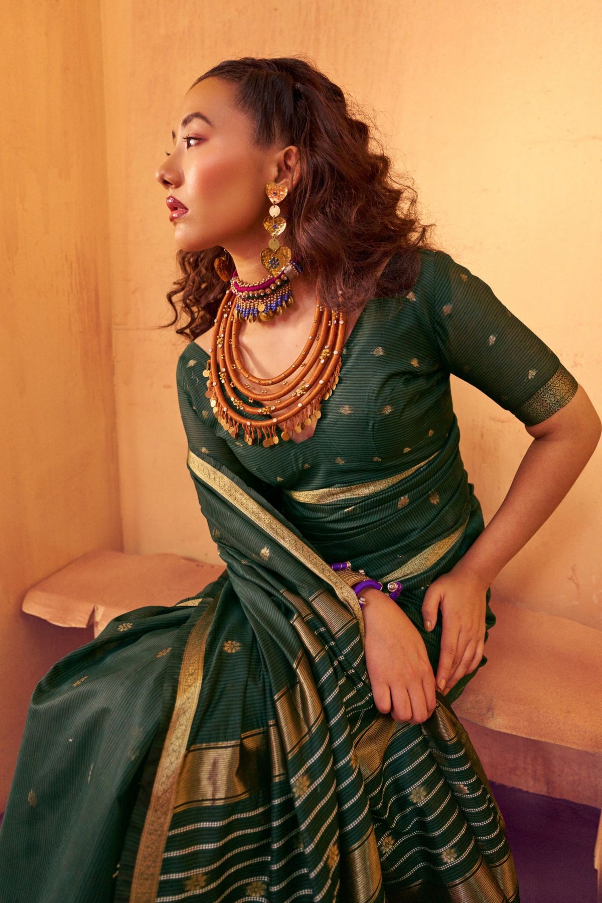 MySilkLove Dark Green Banarasi Handloom Silk Saree