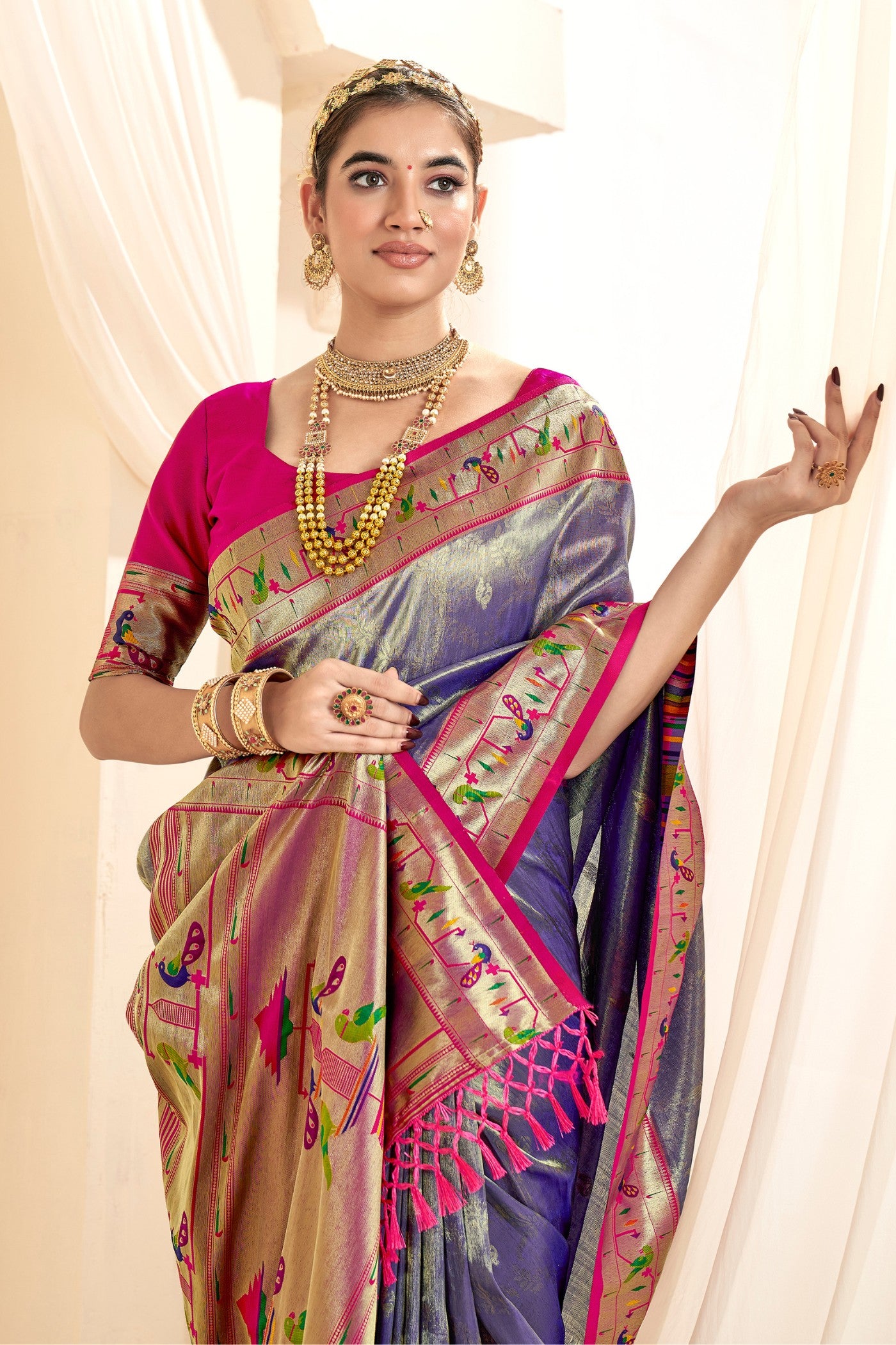 Buy MySilkLove Storm Blue Zari Woven Paithani Tissue Saree Online