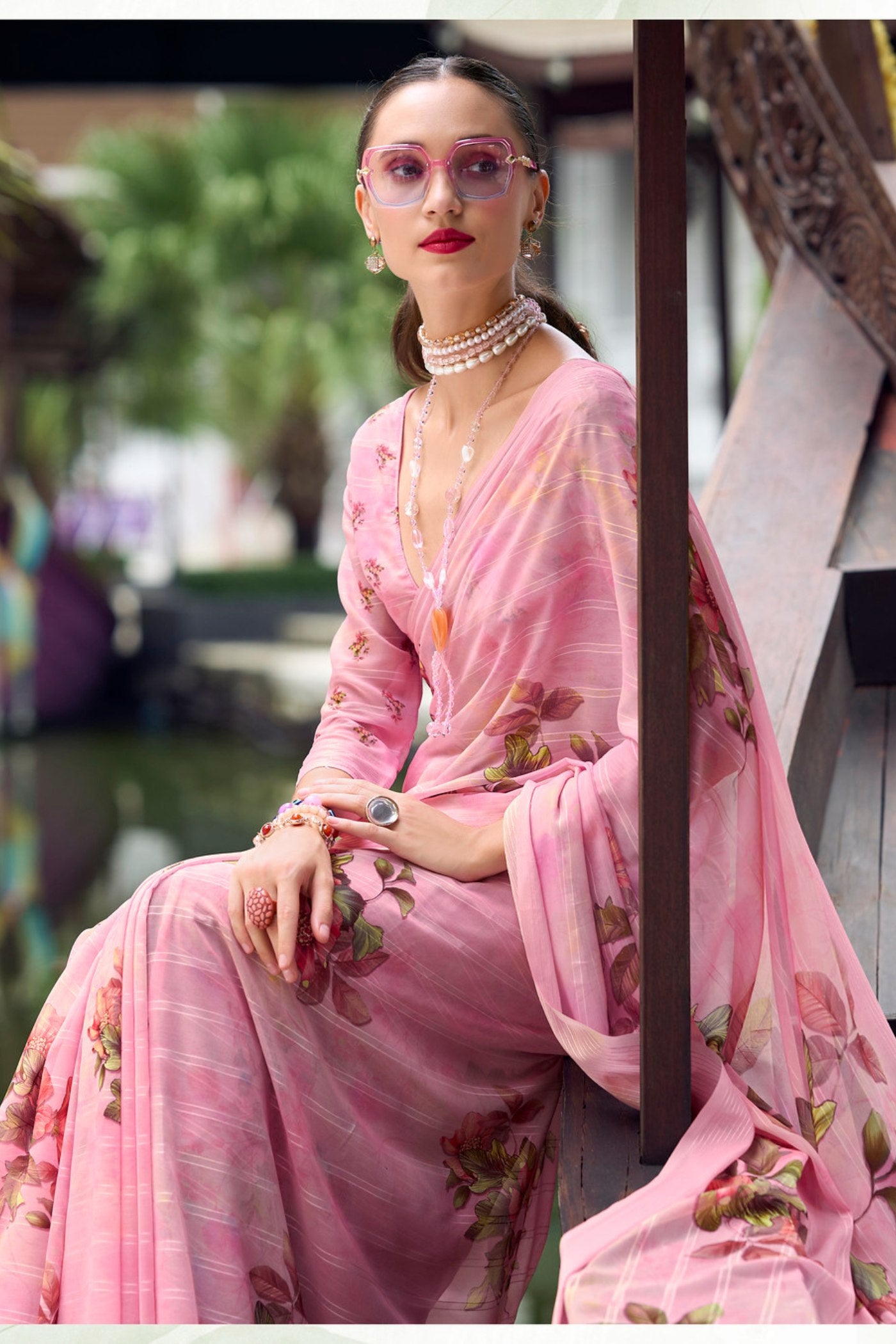 Buy MySilkLove Rose Pink Chiffon Silk Saree Online