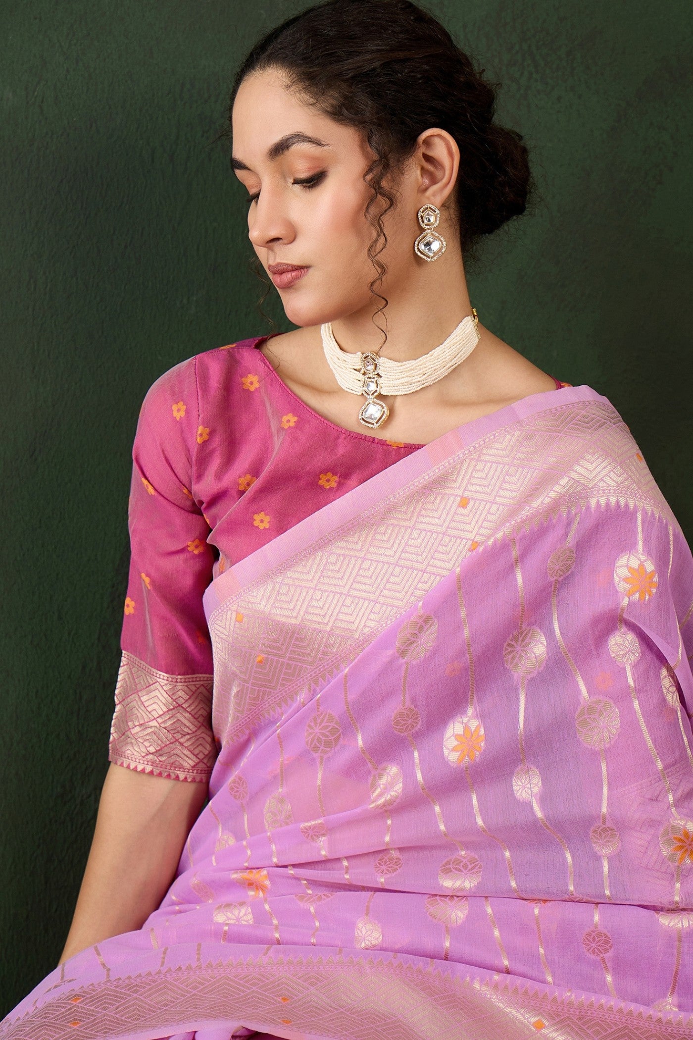 Buy MySilkLove Baby Pink Woven Cotton Saree Online