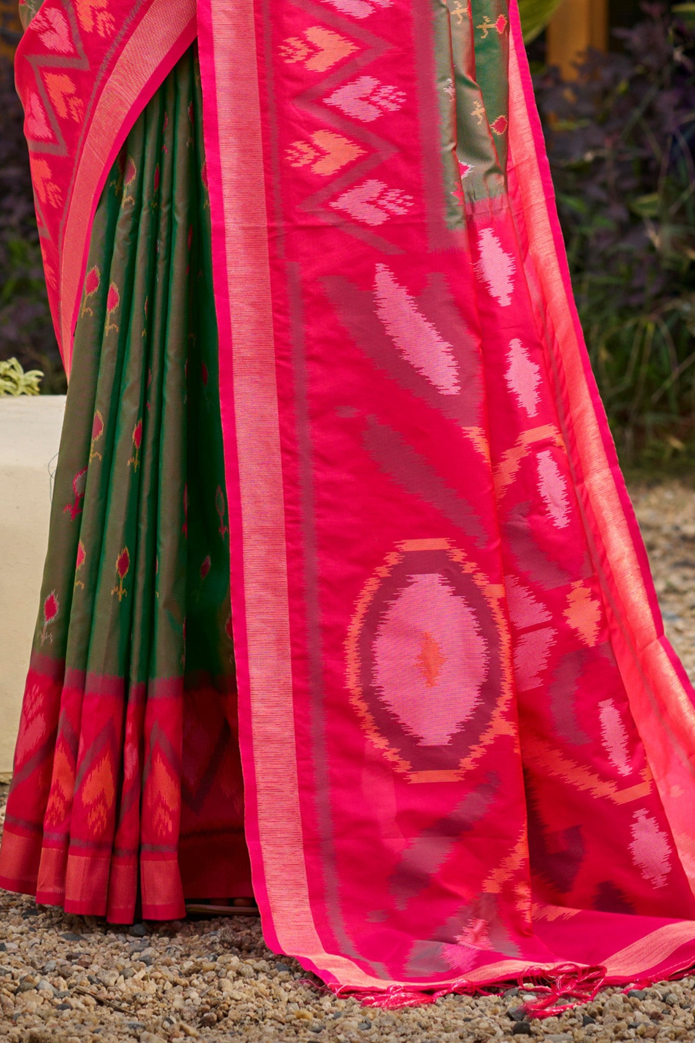 Buy MySilkLove Maximum Green Ikkat Soft Silk Saree Online