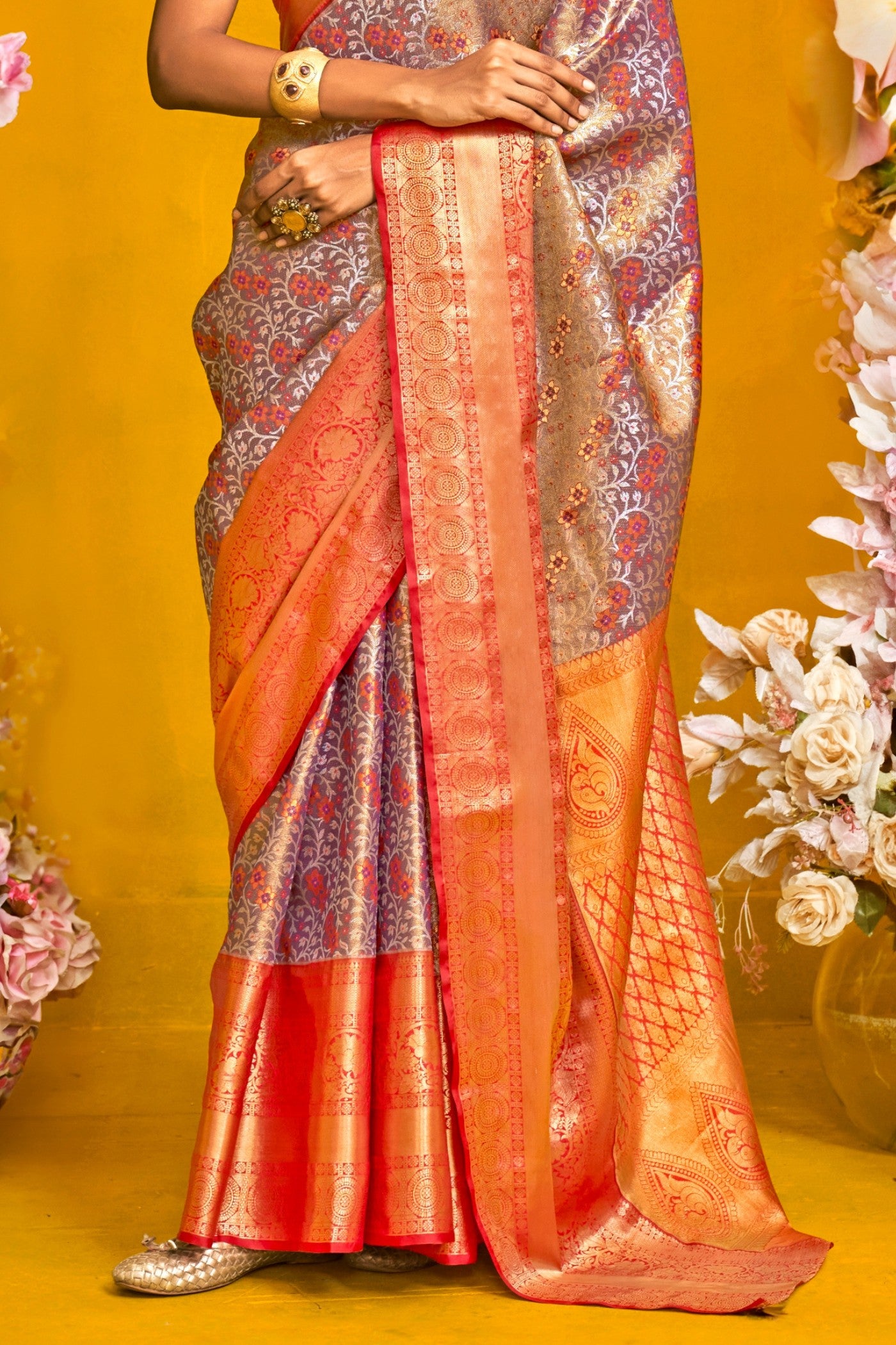 Buy MySilkLove Russet Purple Handloom Kanjivaram Saree Online