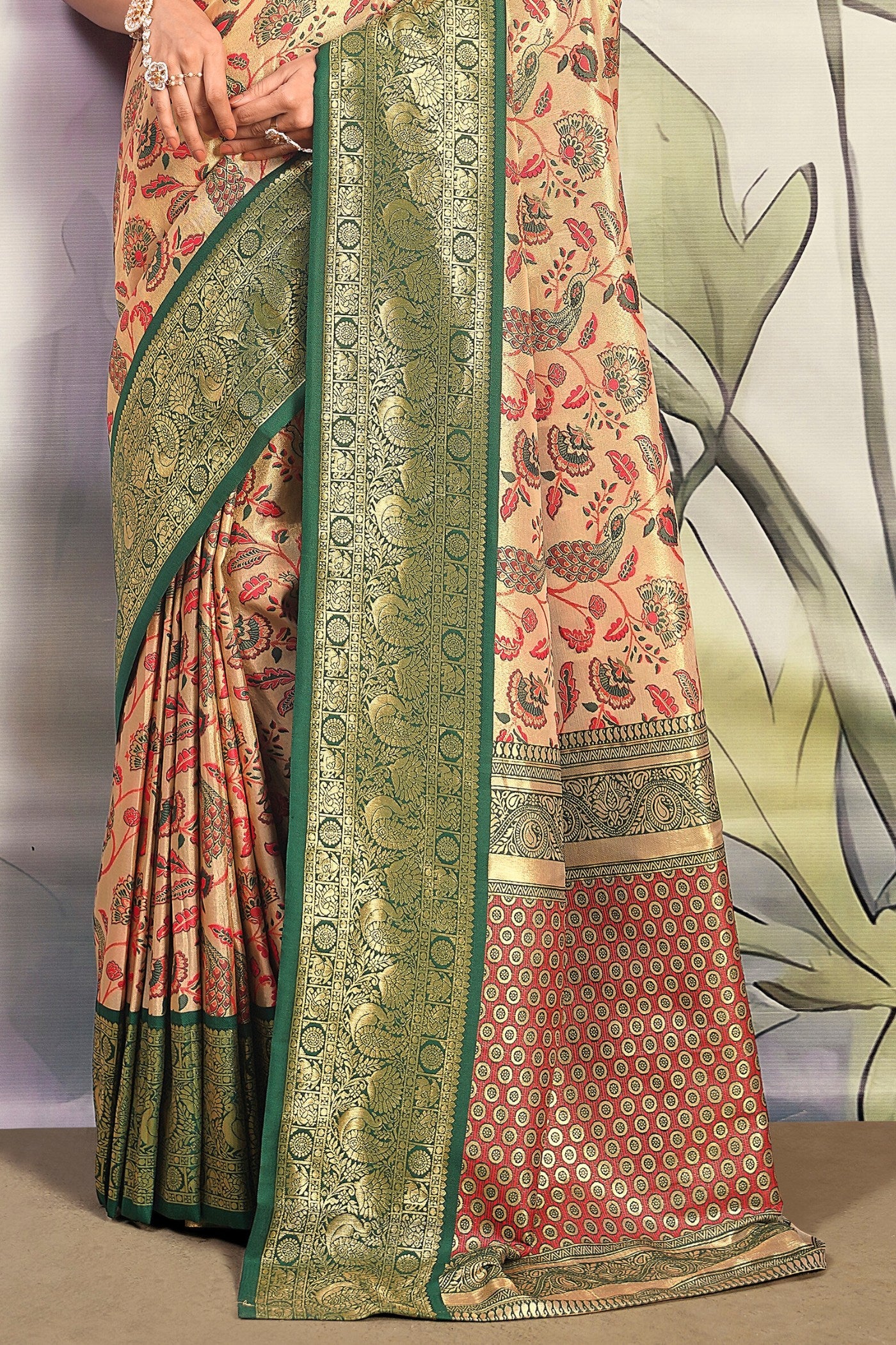 Buy MySilkLove Finlandia Green and Cream Woven Banarasi Saree Online