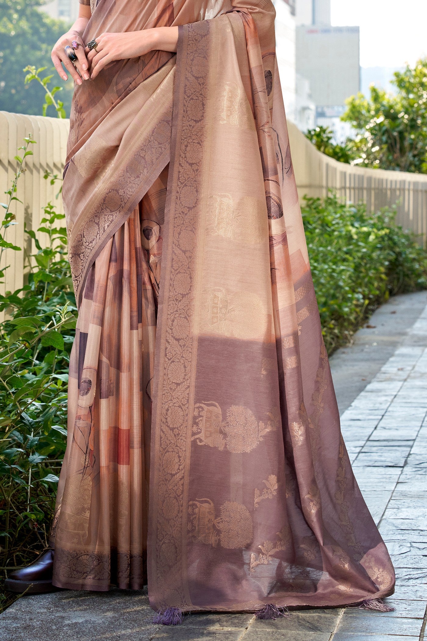 Buy MySilkLove Dust Brown Banarasi Handloom Saree Online