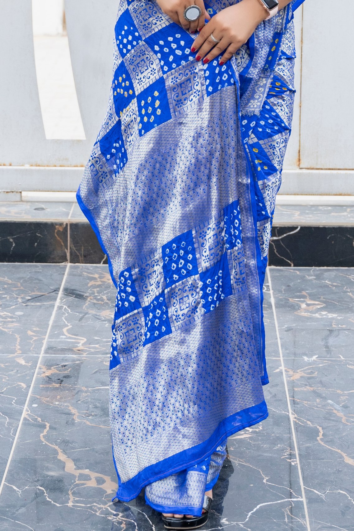 Buy MySilkLove Cobalt Blue Woven Designer Bandhani Saree Online