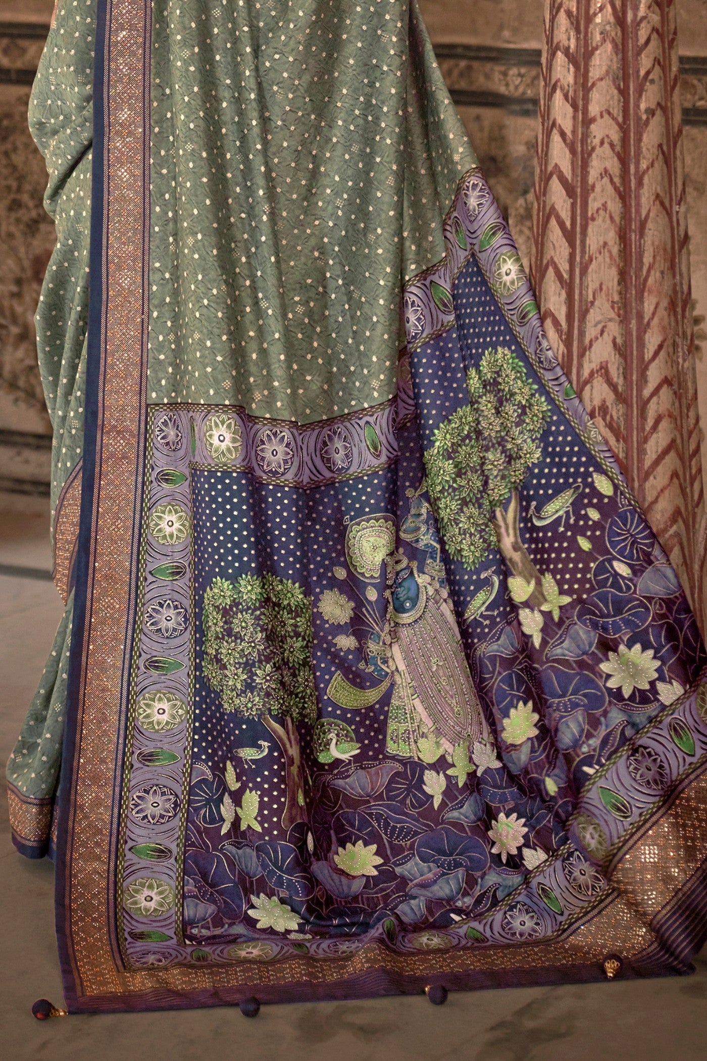 Buy MySilkLove Lime Green Printed Patola Saree Online