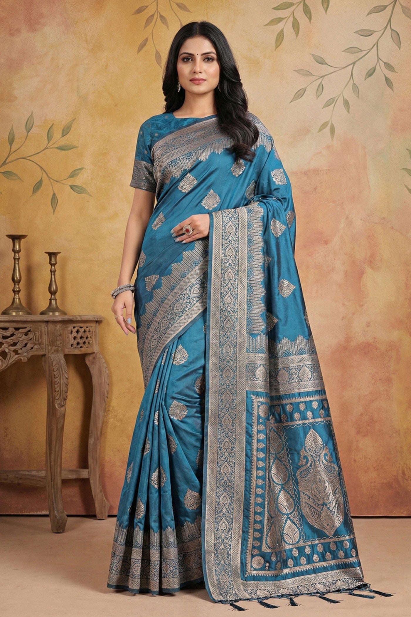 Buy MySilkLove Nepal Blue Woven Banarasi Silk Saree Online