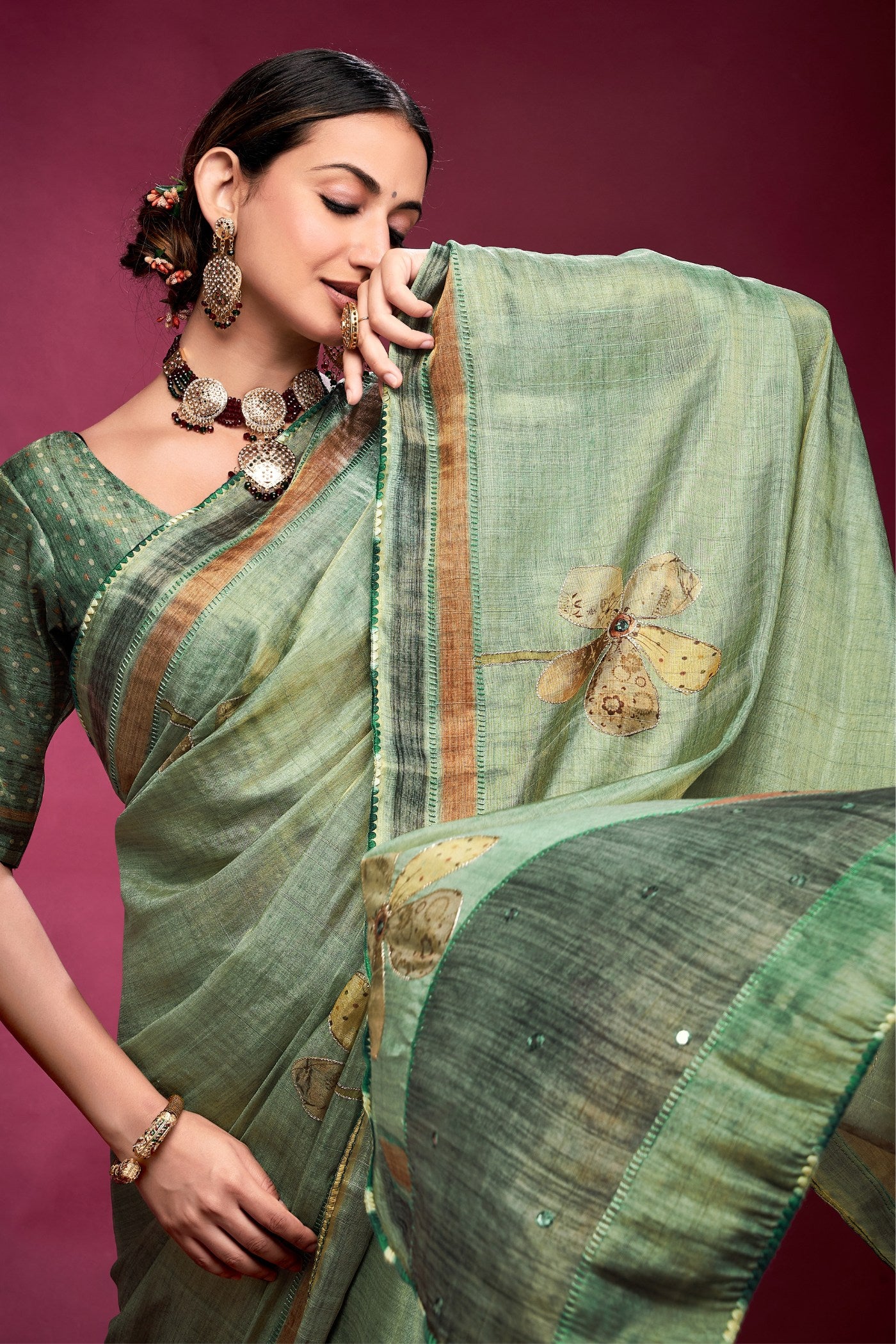 MySilkLove Pine Green Woven Tussar Silk Saree