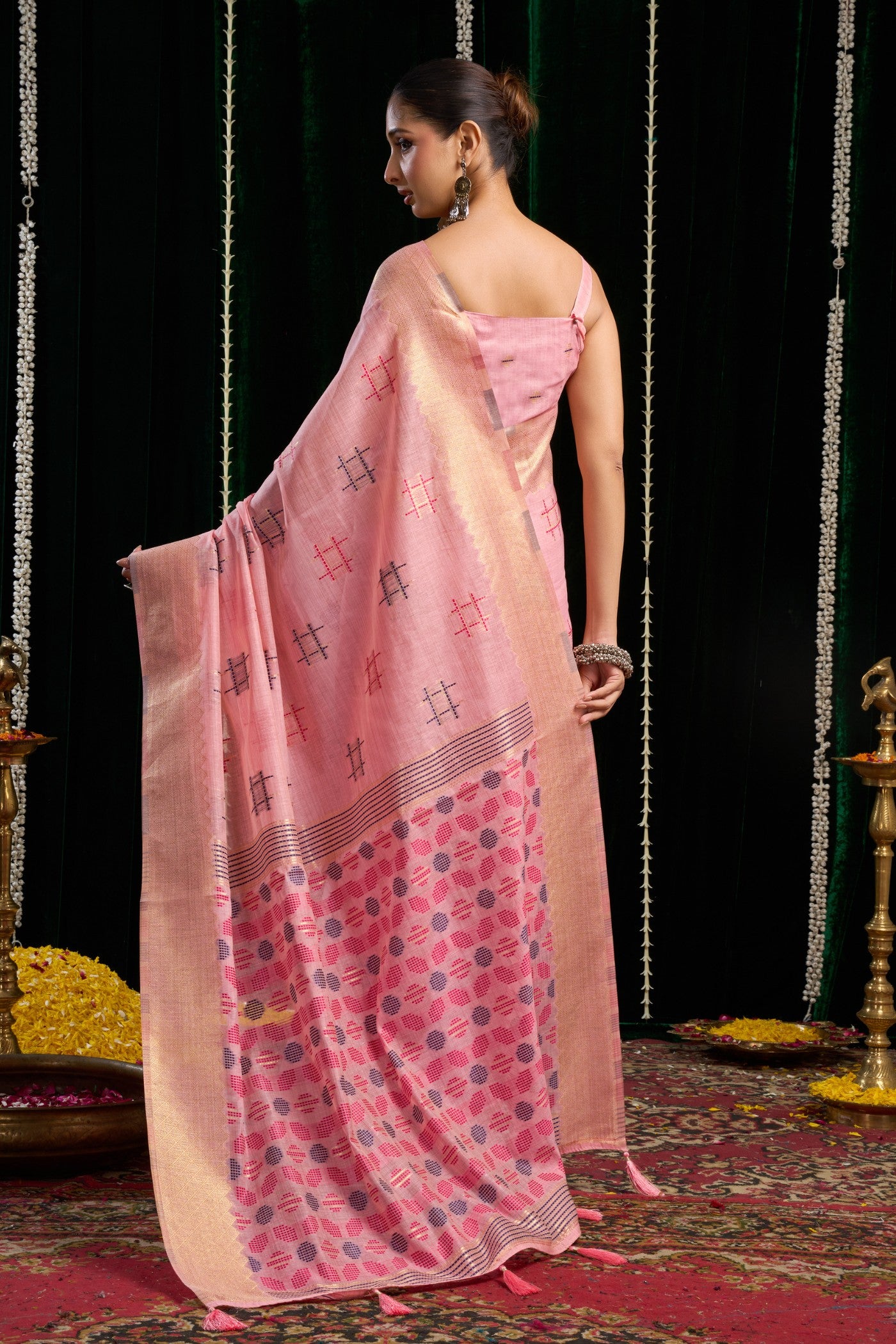 Buy MySilkLove Cerise Pink Woven Cotton Saree Online