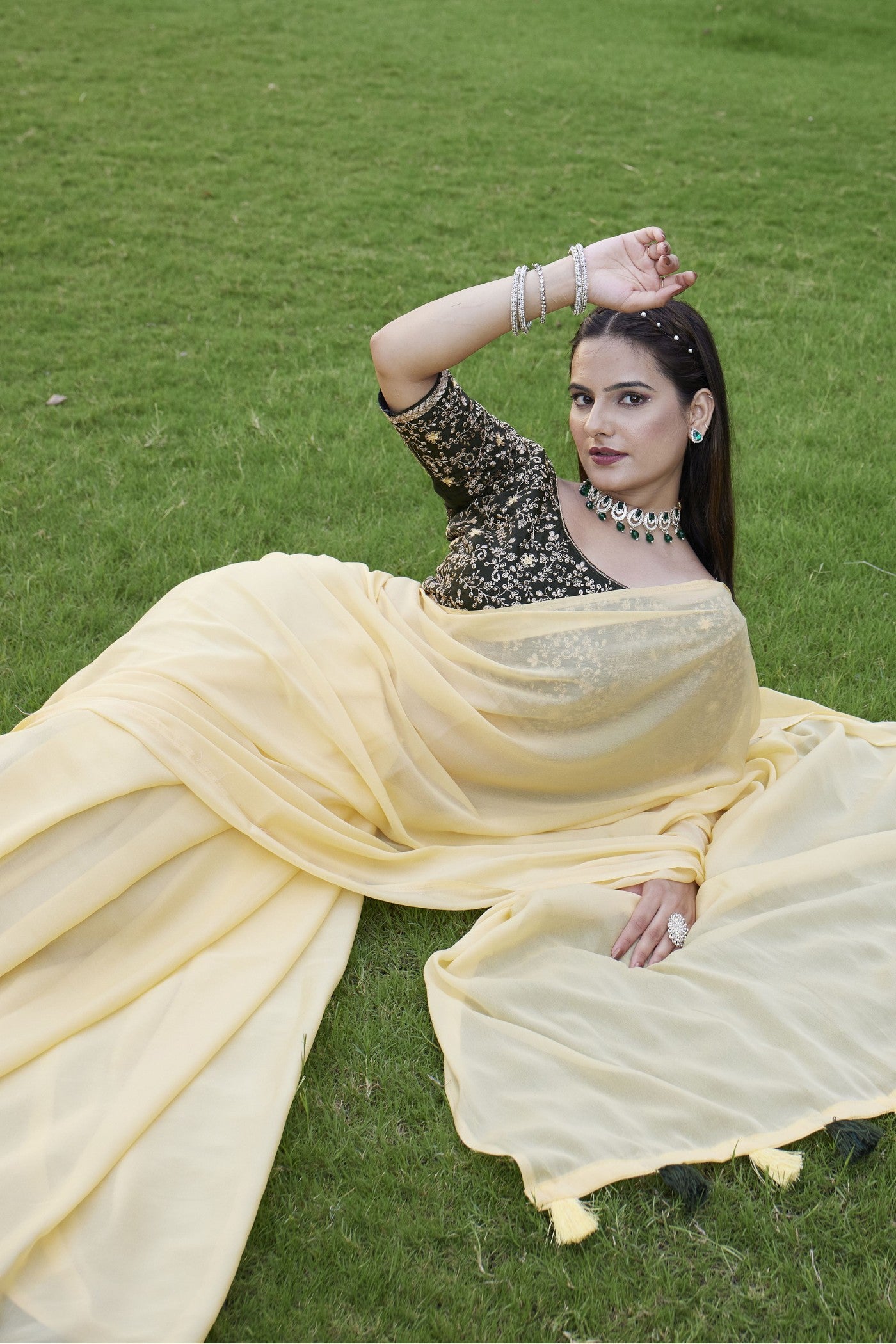 MySilkLove Pear Yellow Georgette Saree