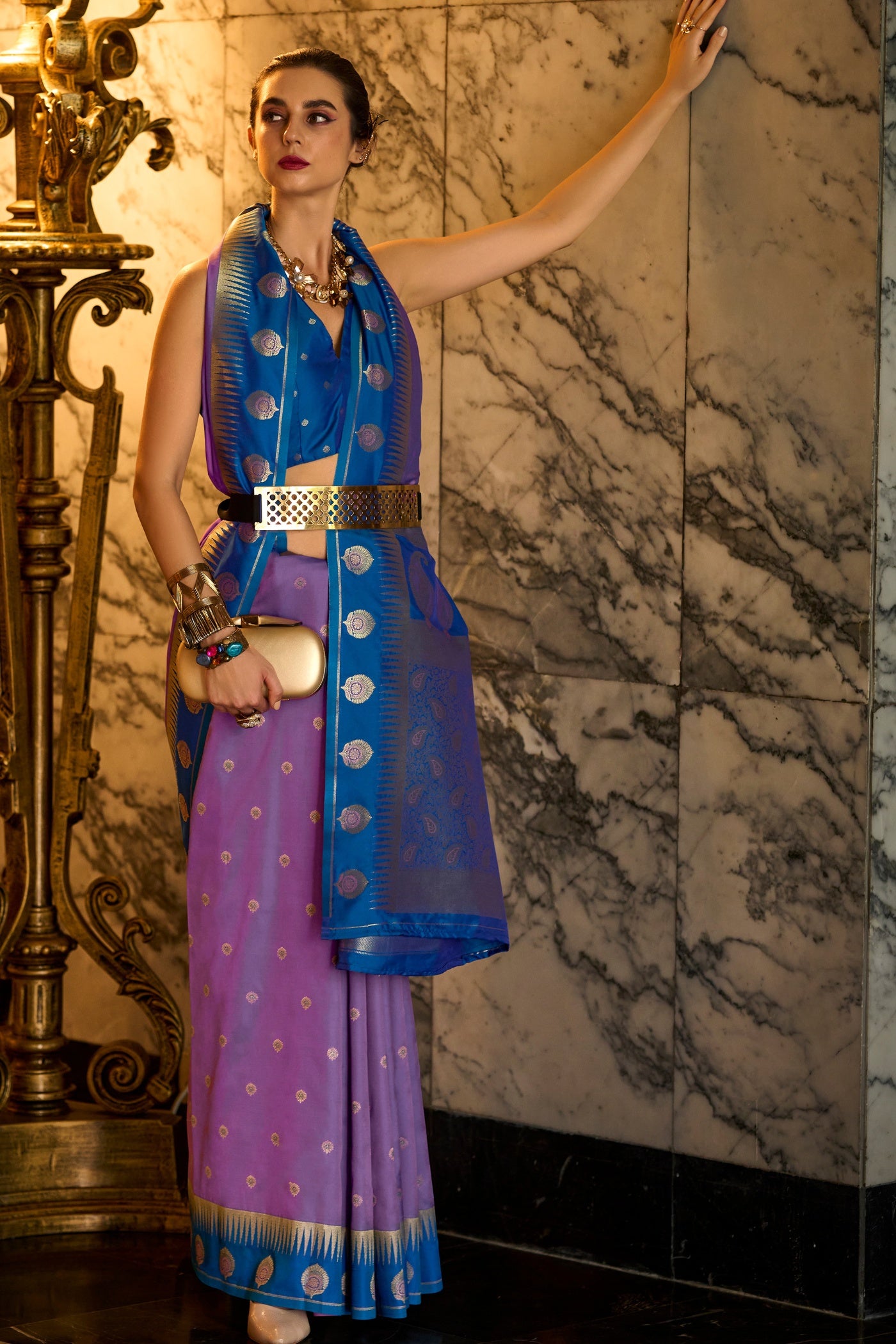 Buy MySilkLove Royal Purple Zari Woven Banarasi Saree Online