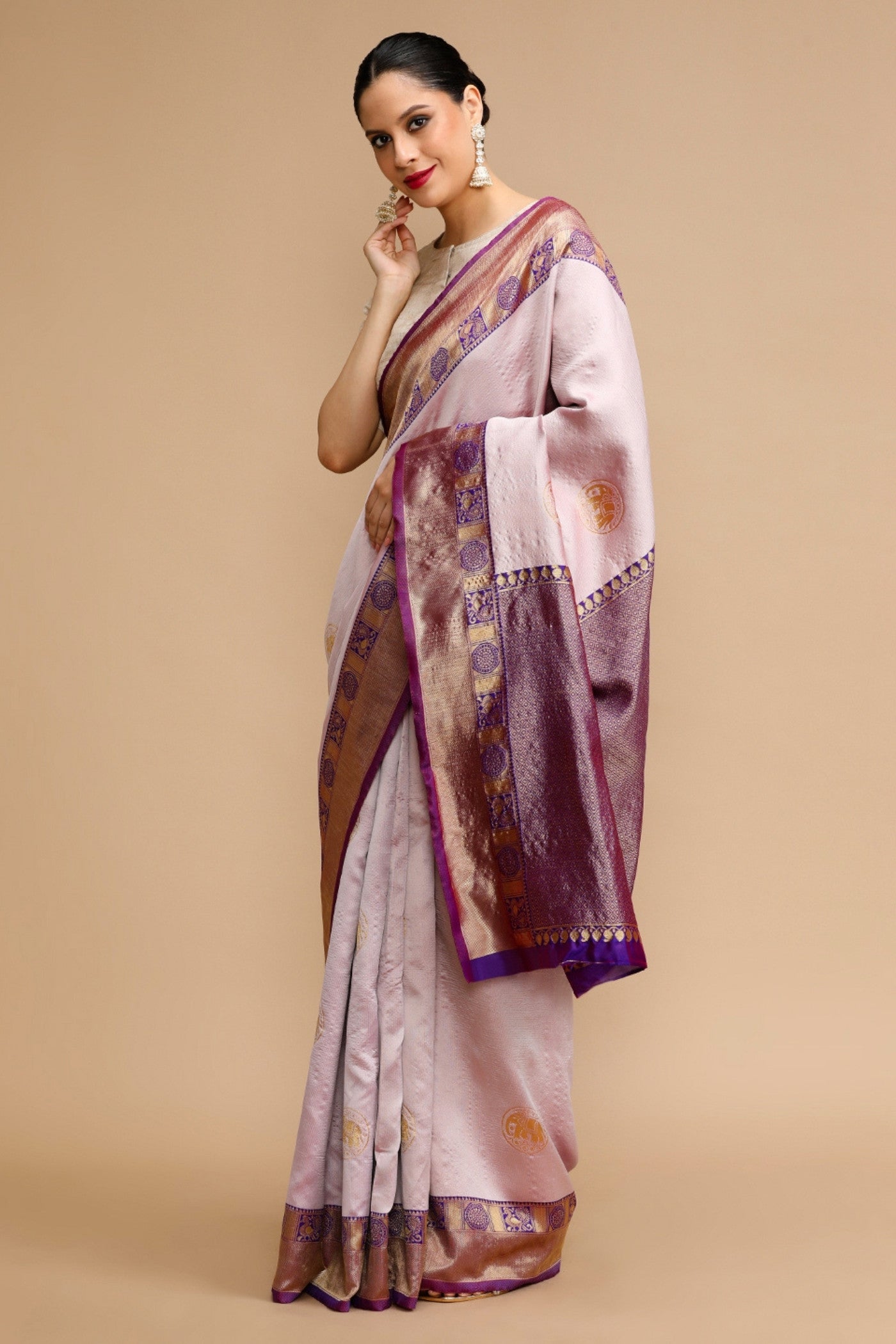 Buy MySilkLove Pale Purple Woven Jacquard Lichi Silk Saree Online