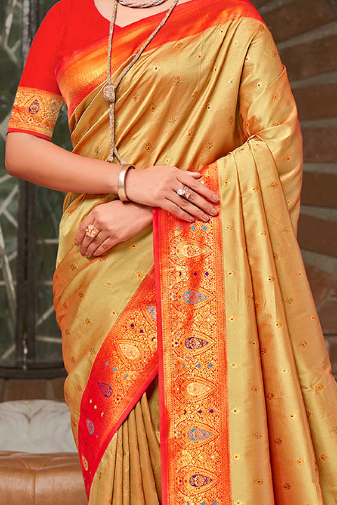 Buy MySilkLove Rajah Gold and Red Woven Banarasi Saree Online