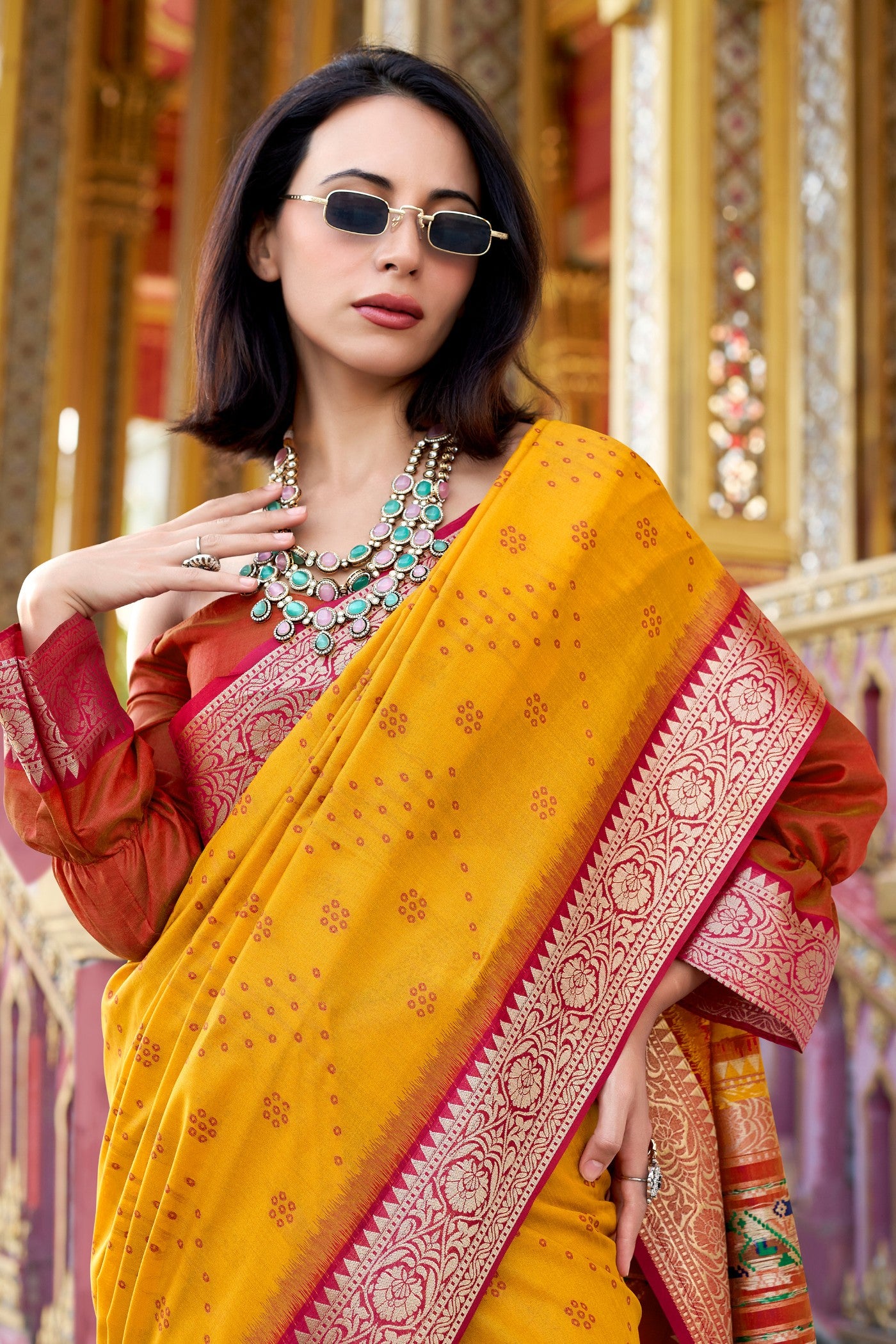 Buy MySilkLove Tahiti Yellow Woven Tussar Silk Saree Online