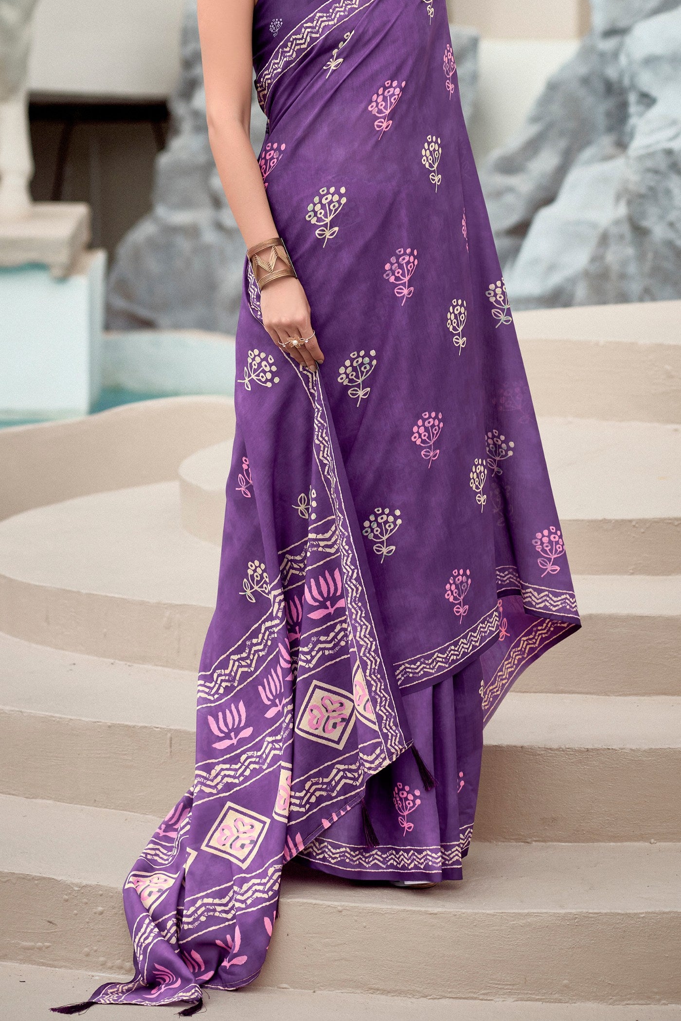 Buy MySilkLove Glossy Grape Purple Mul Mul Cotton Saree Online