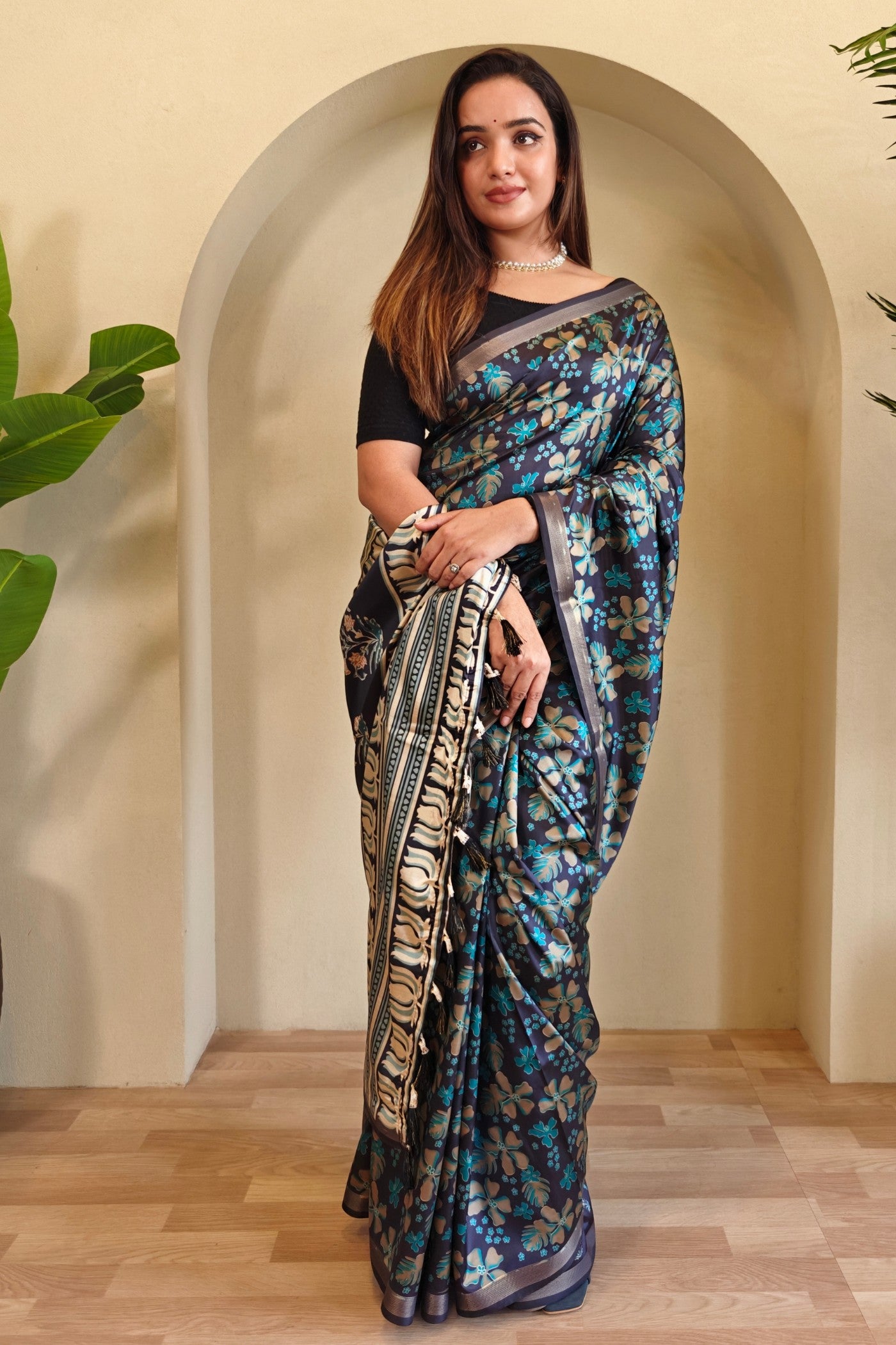 Buy MySilkLove Oxford Blue Digital Printed Saree Online