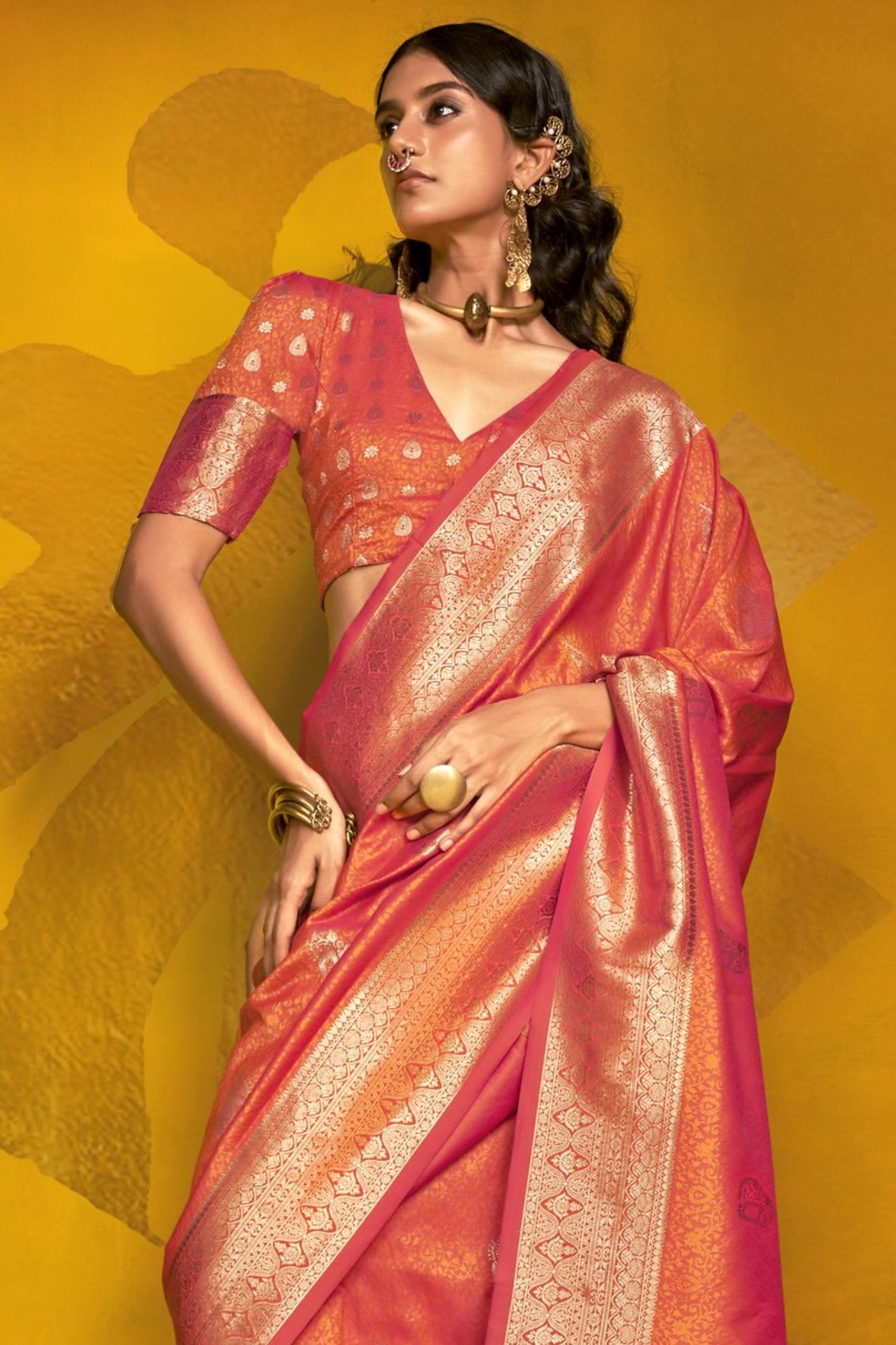 Buy MySilkLove Sedona Orange Banarasi Handloom Silk Saree Online