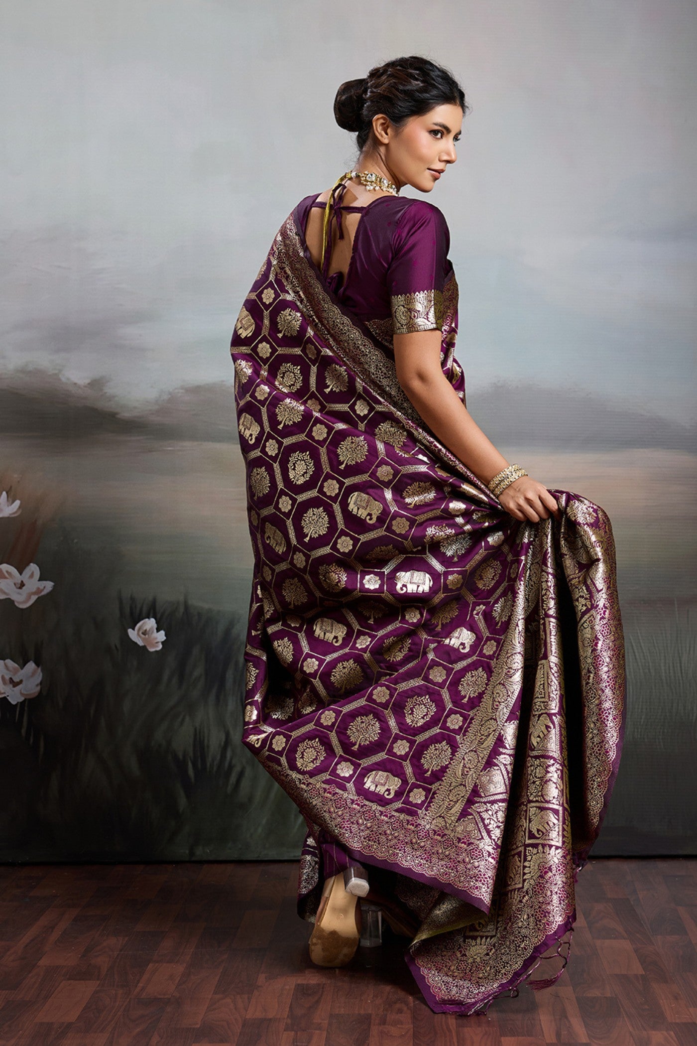Buy MySilkLove Amethyst Purple Woven Banarasi Soft Silk Saree Online