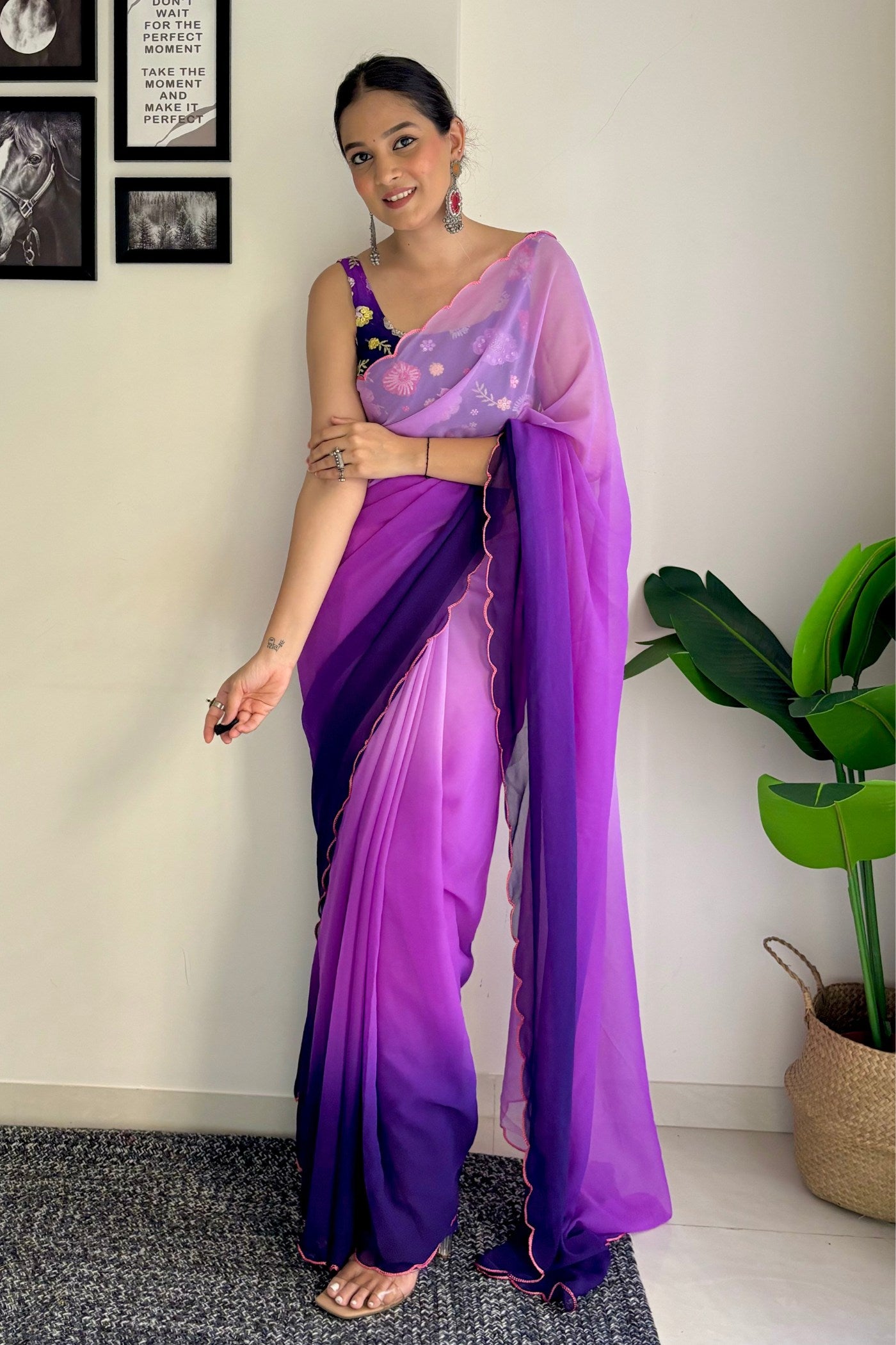 Buy MySilkLove Berry Purple Georgette Saree Online