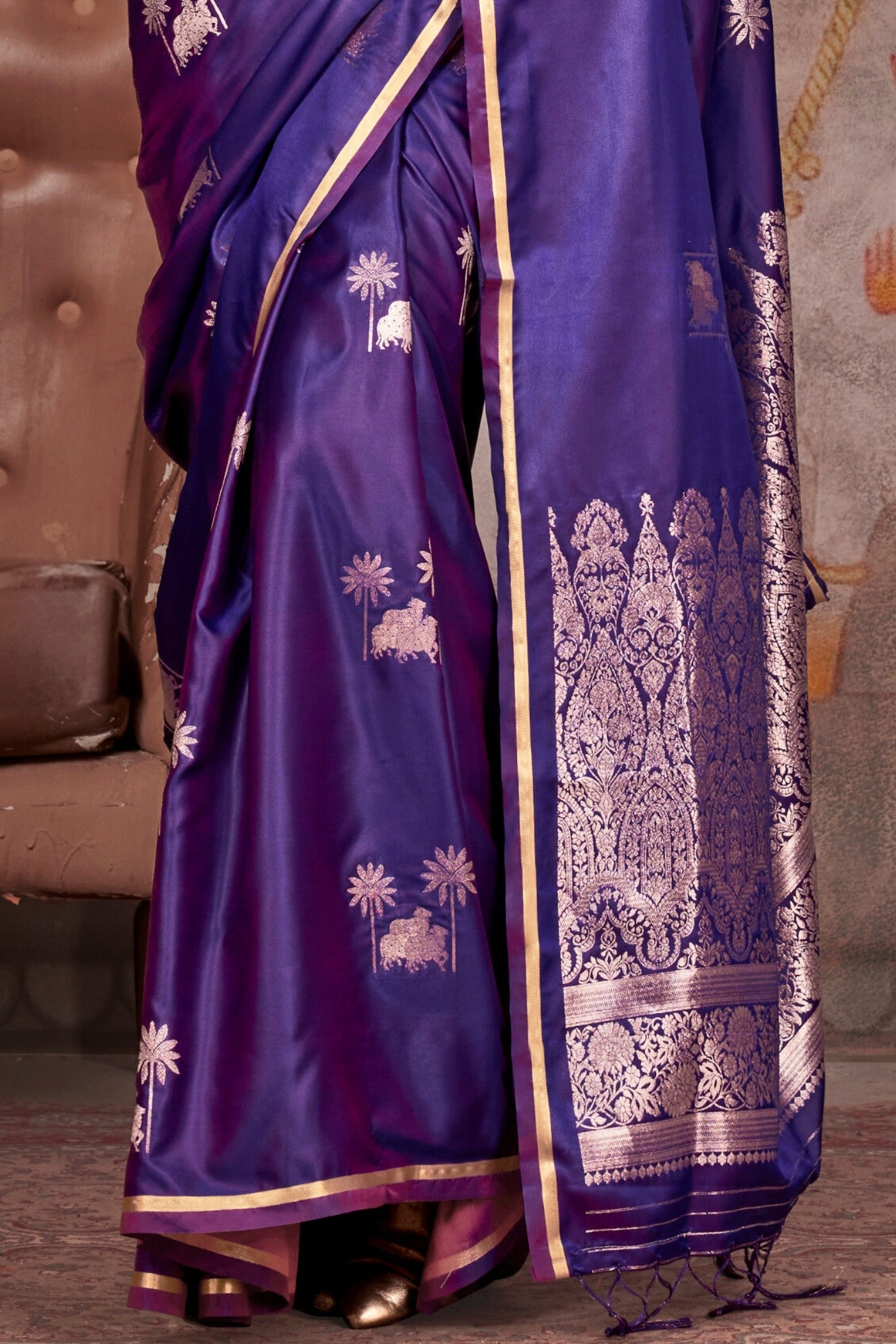 Buy MySilkLove Violet Purple Banarasi Pichwai Satin Saree Online