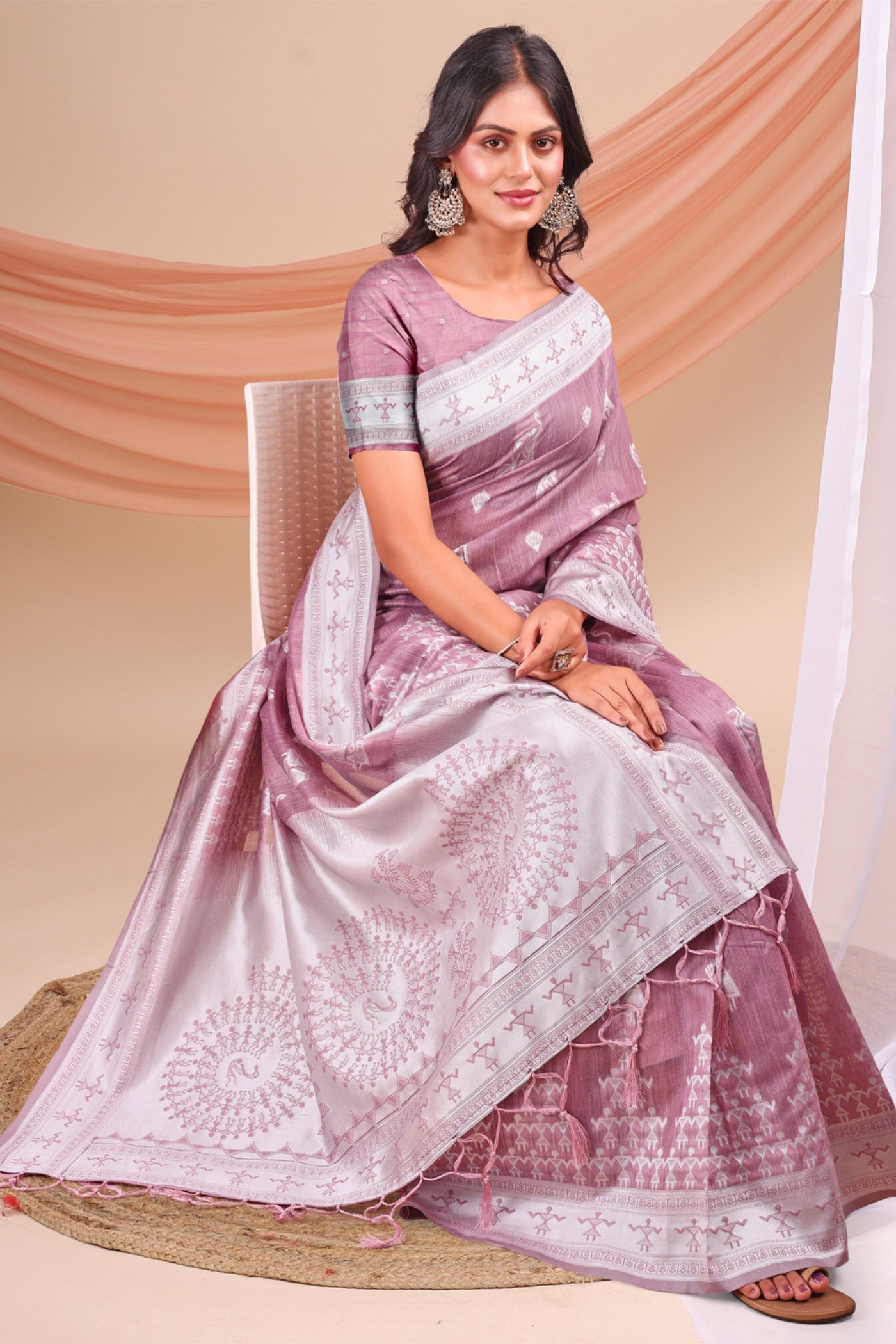 Buy MySilkLove Grape Purple Woven Linen Cotton Saree Online