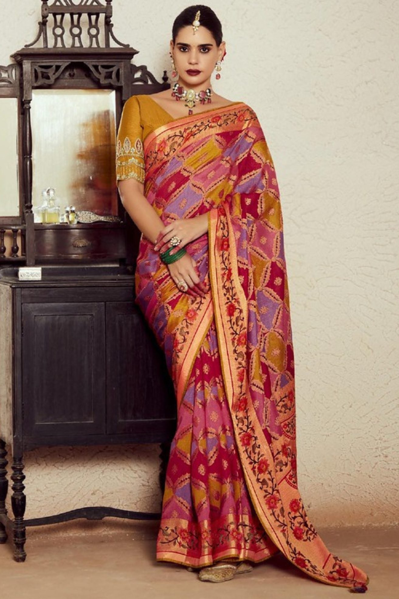 Buy MySilkLove Multicolor Orange Printed Brasso Soft Silk Saree Online