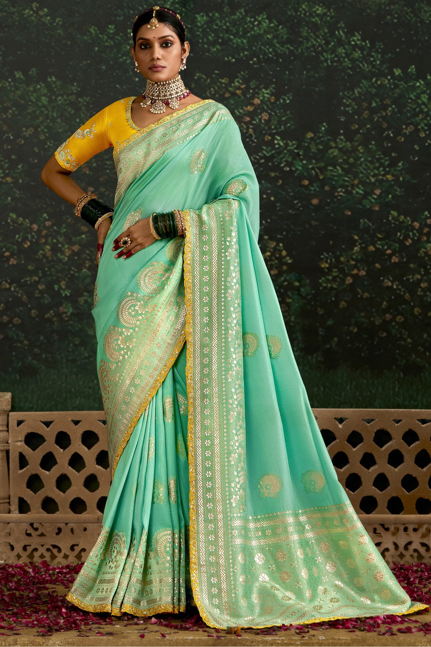 Buy MySilkLove Spring Green Designer Banarasi Saree Online