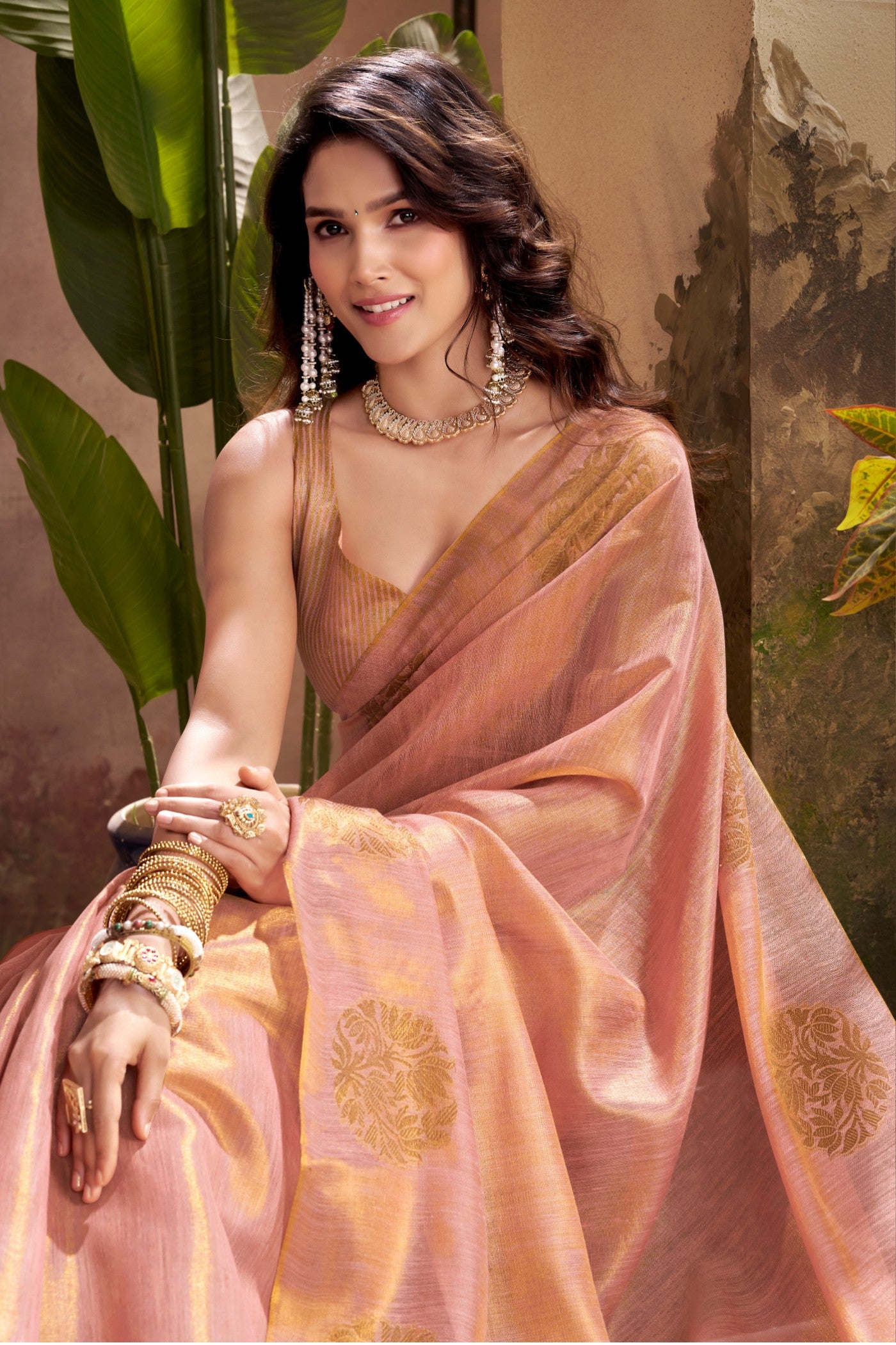 MySilkLove Pastel Peach Woven Tissue Saree