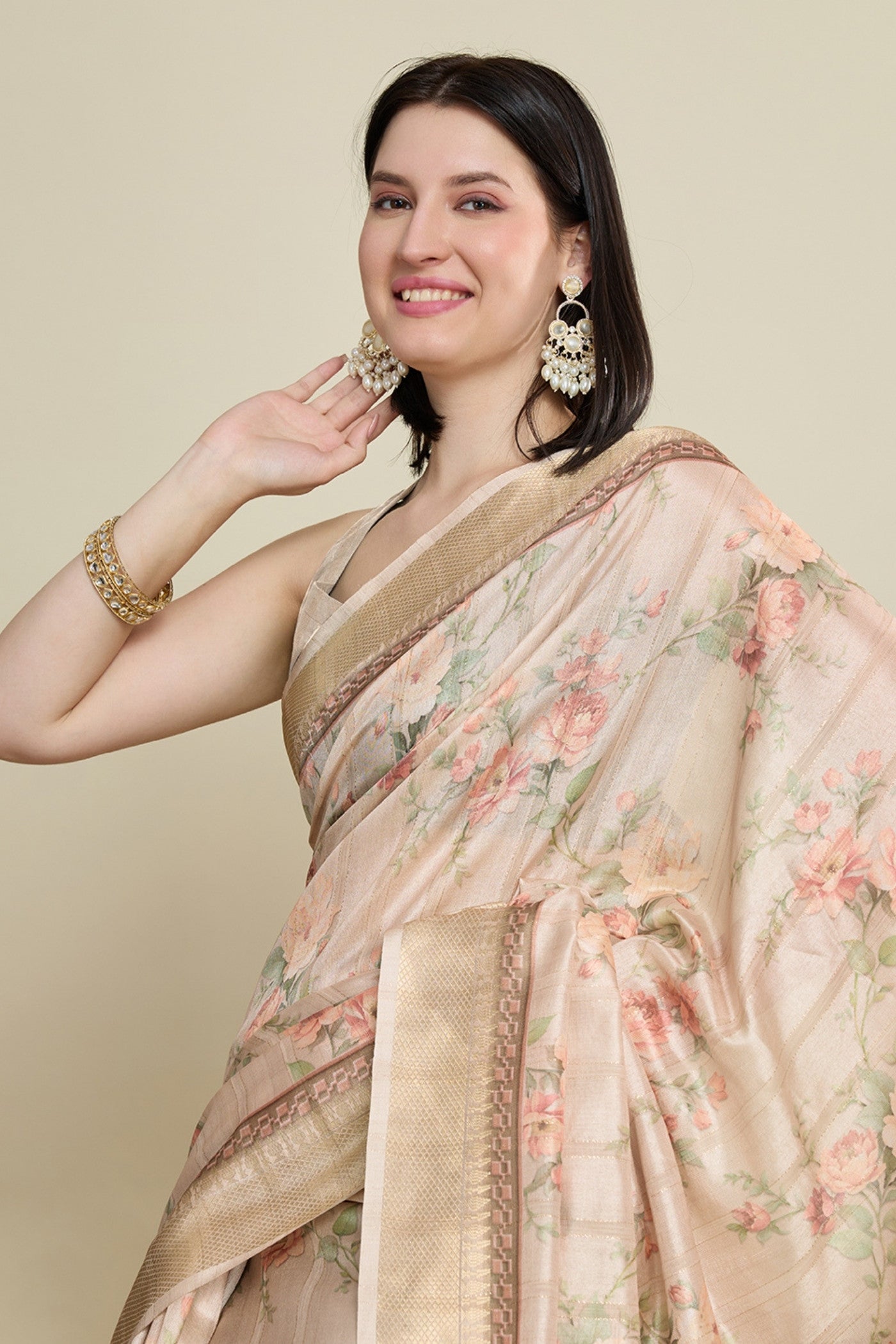 Buy MySilkLove Meriono Cream Woven Cotton Saree Online