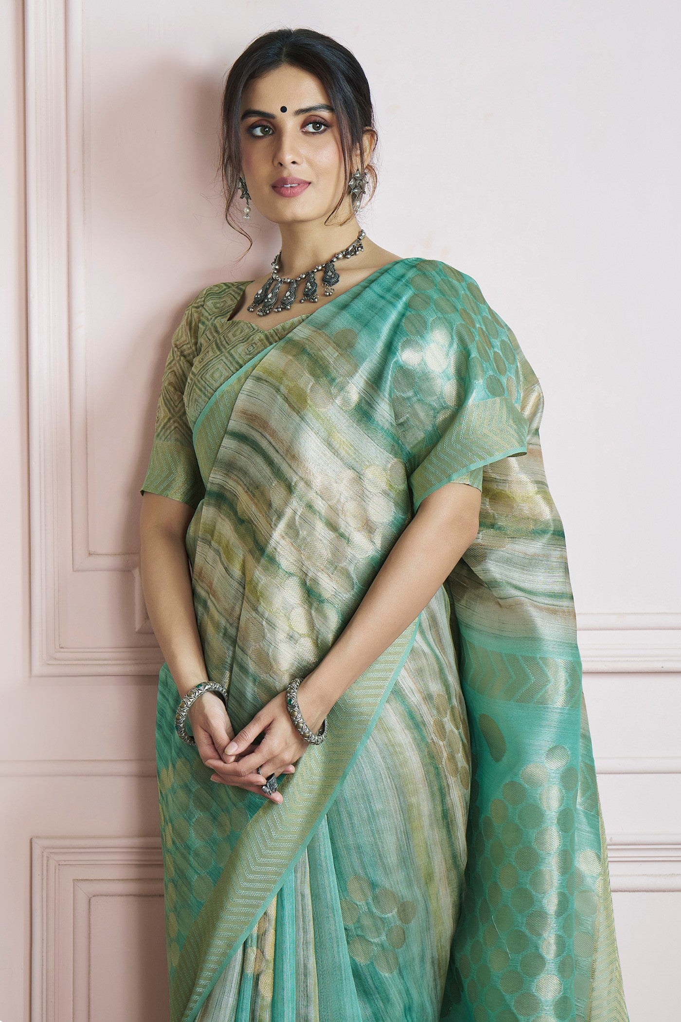 Buy MySilkLove Deep Sea Green Handloom Khadi Silk Saree Online