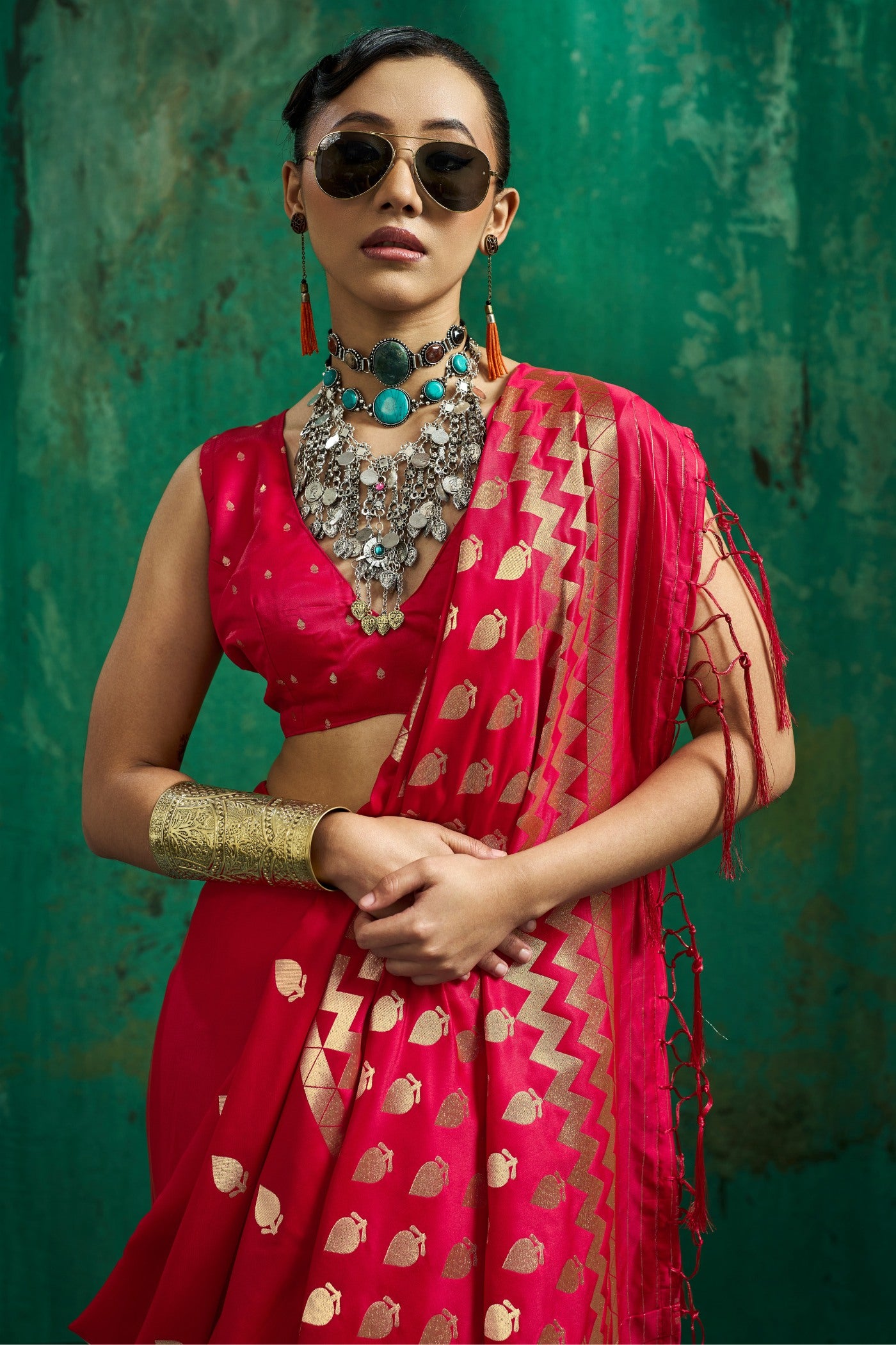 Buy MySilkLove Wine Red Handloom Satin Silk Saree Online
