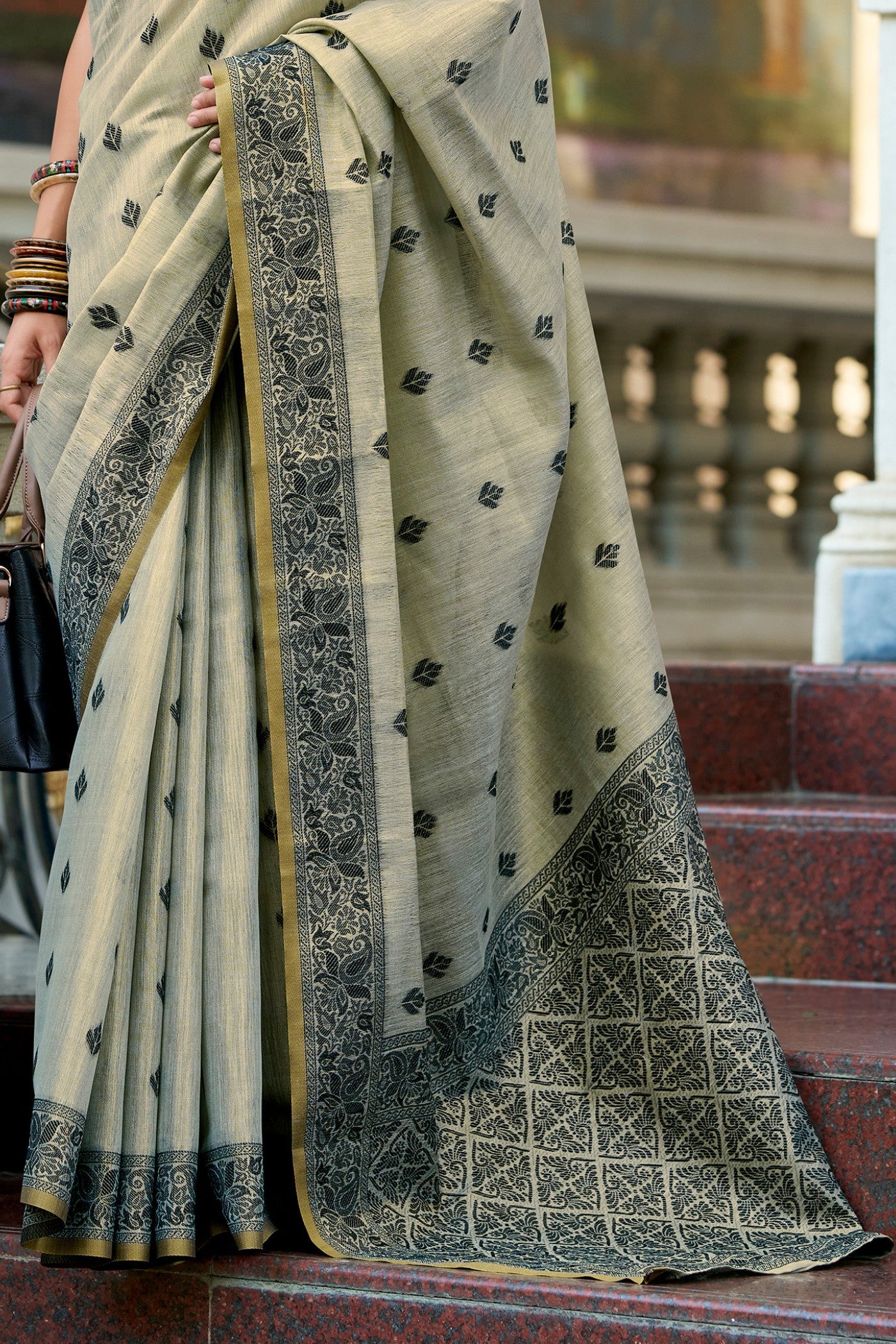 Buy MySilkLove Glaucous Grey Tissue Linen Saree Online