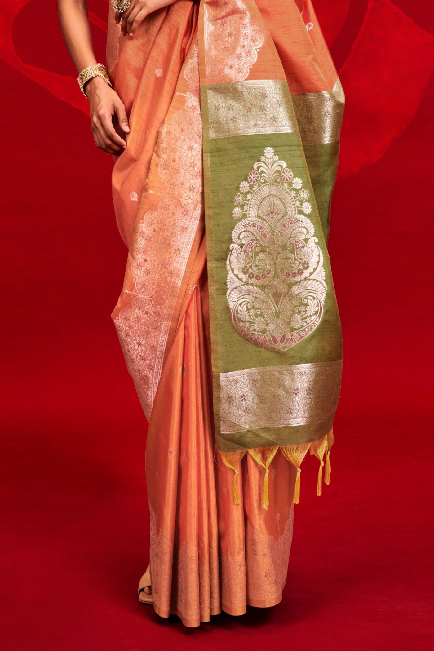 Buy MySilkLove Apricot Orange Tussar Handloom Silk Saree Online