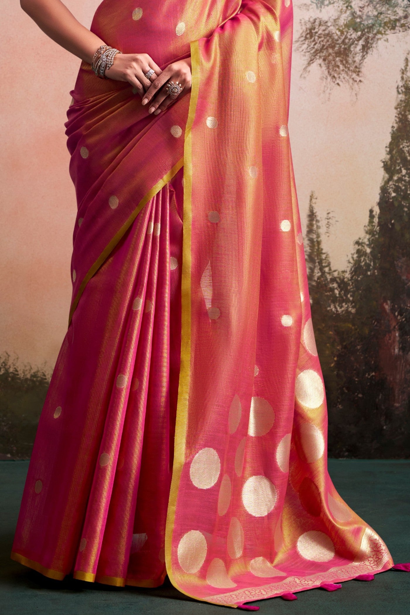 Buy MySilkLove Amaranth Pink Handloom Tissue Saree Online