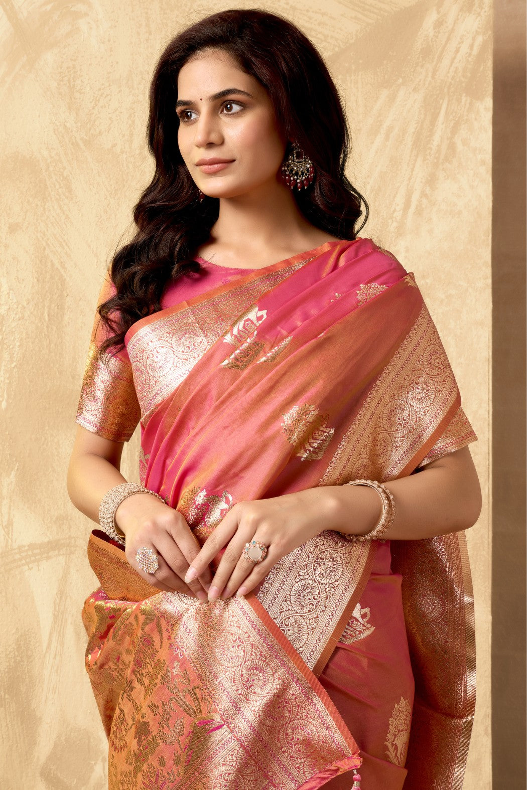 MySilkLove Papaya Peach Woven Banarasi Soft Silk Saree