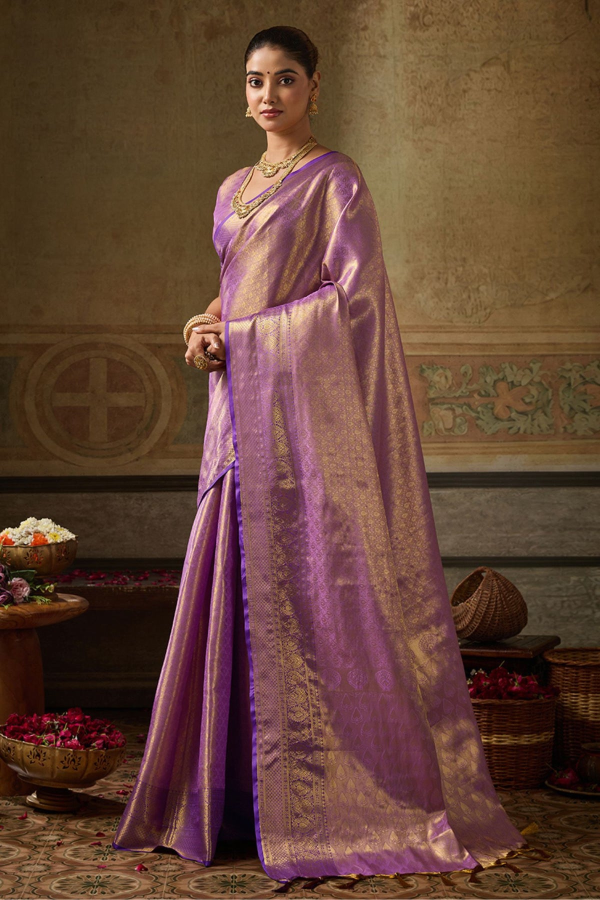 Buy MySilkLove Heather Purple Woven Kanjivaram Saree Online
