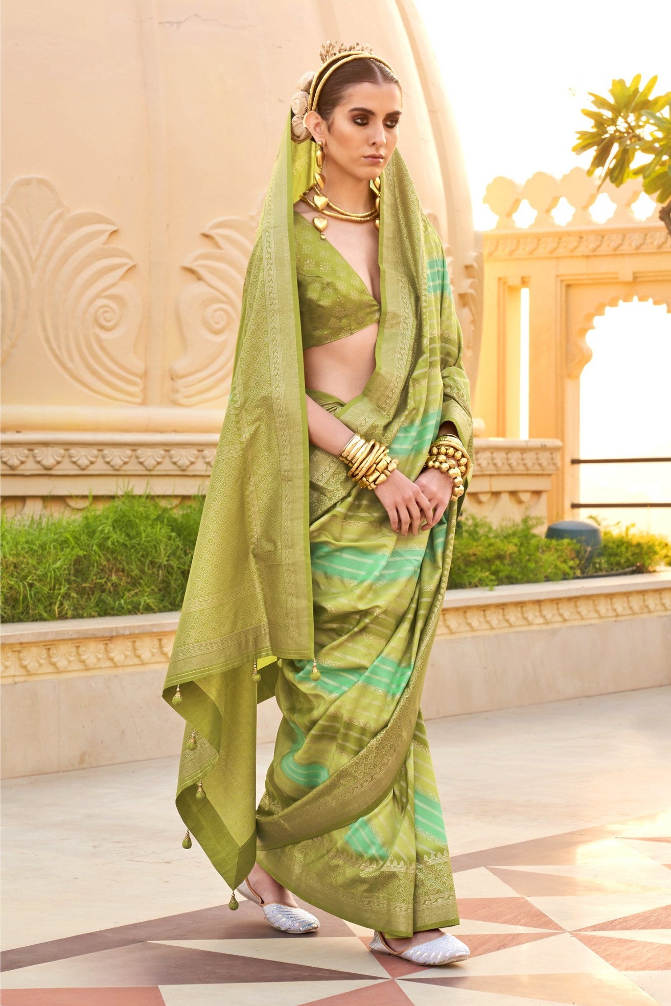 Buy MySilkLove Spring Green Woven Patola Printed Silk Saree Online