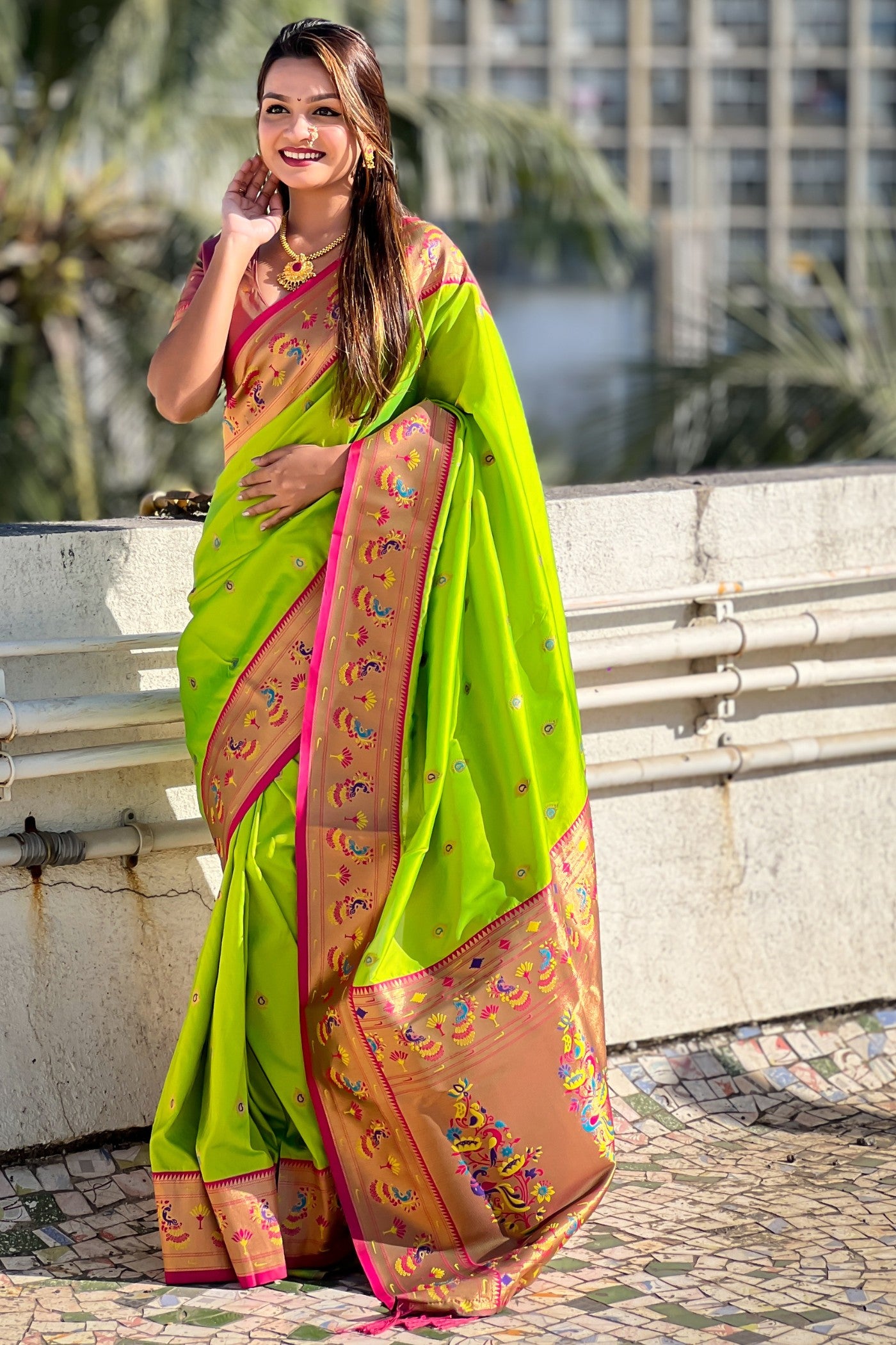 Buy MySilkLove Bahia Green Woven Lotus Paithani Saree Online