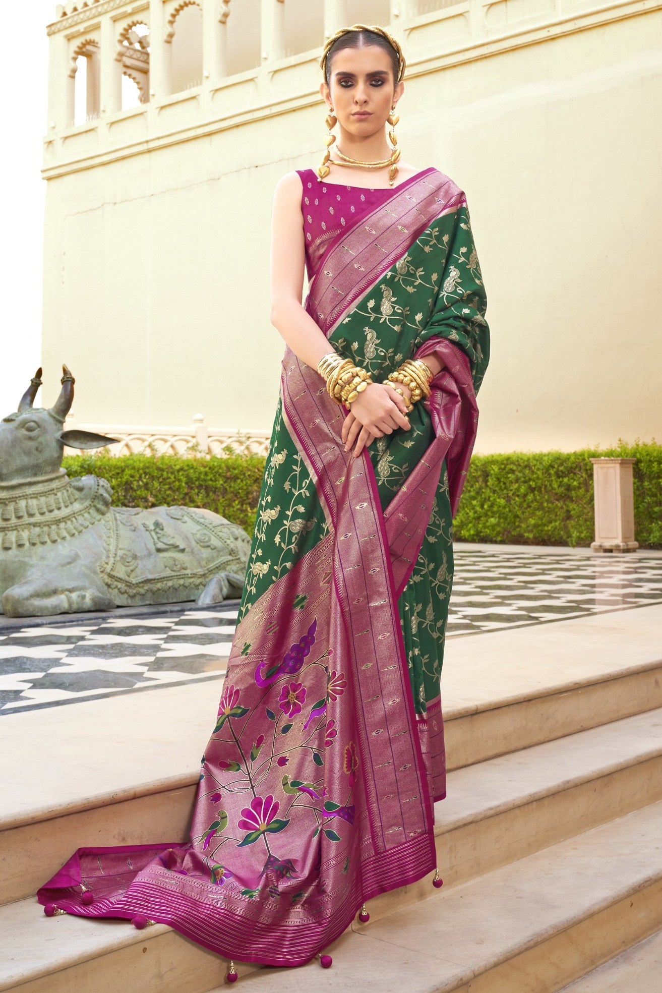 Buy MySilkLove Winter Green and Purple Woven Paithani Designer Saree Online