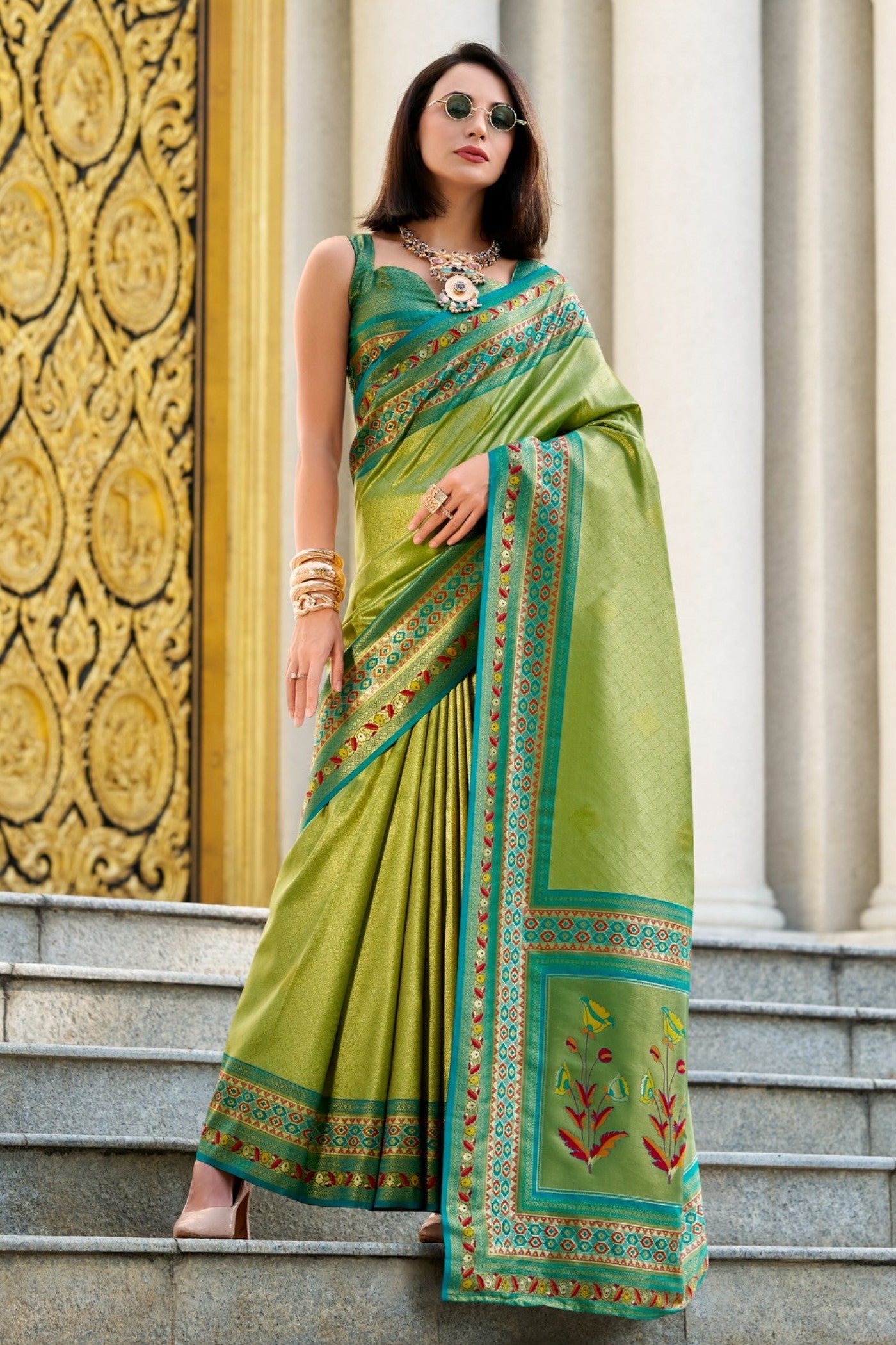 Buy MySilkLove Pistachio Green Tissue Handloom Saree Online