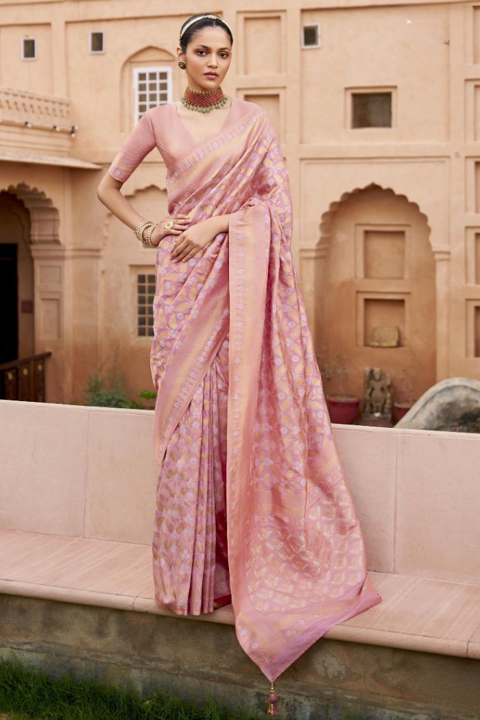 Buy MySilkLove Shimmer Pink Woven Banarasi Saree Online