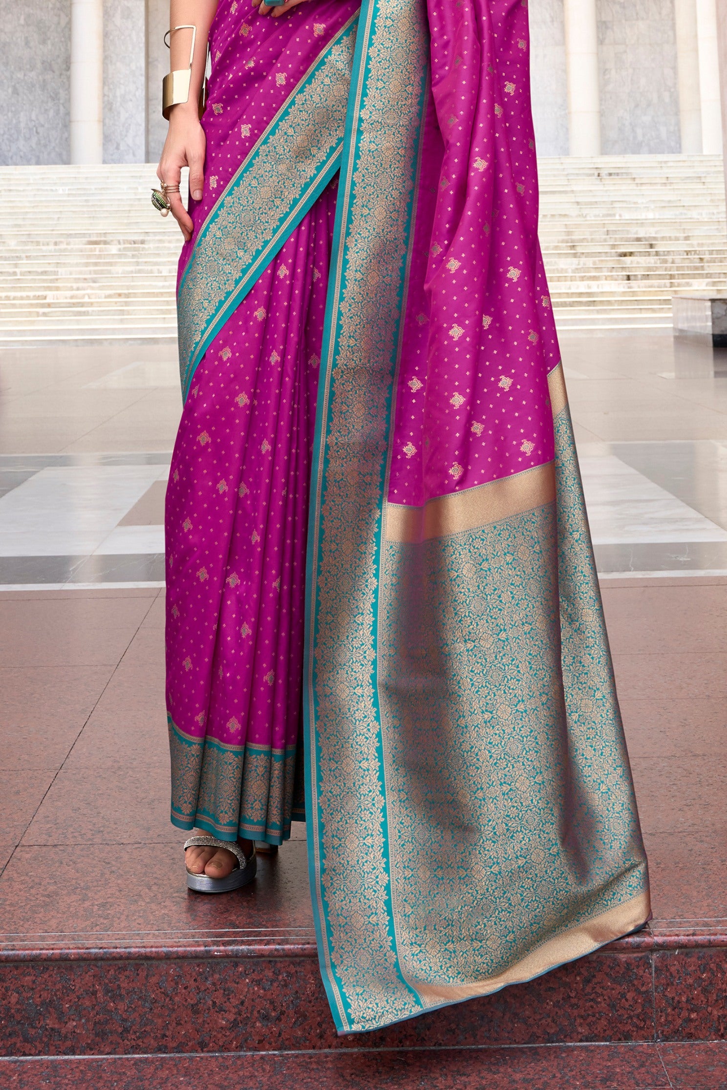 Buy MySilkLove Flirt Purple Zari Woven Banarasi Soft Silk Saree Online