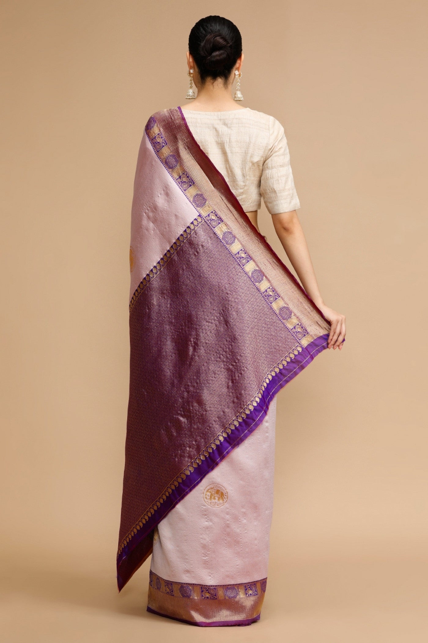 Buy MySilkLove Pale Purple Woven Jacquard Lichi Silk Saree Online
