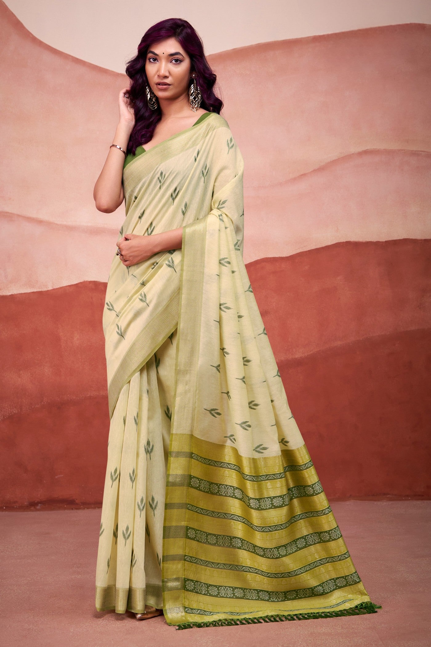 Buy MySilkLove Moss Green Woven Modal Cotton Saree Online