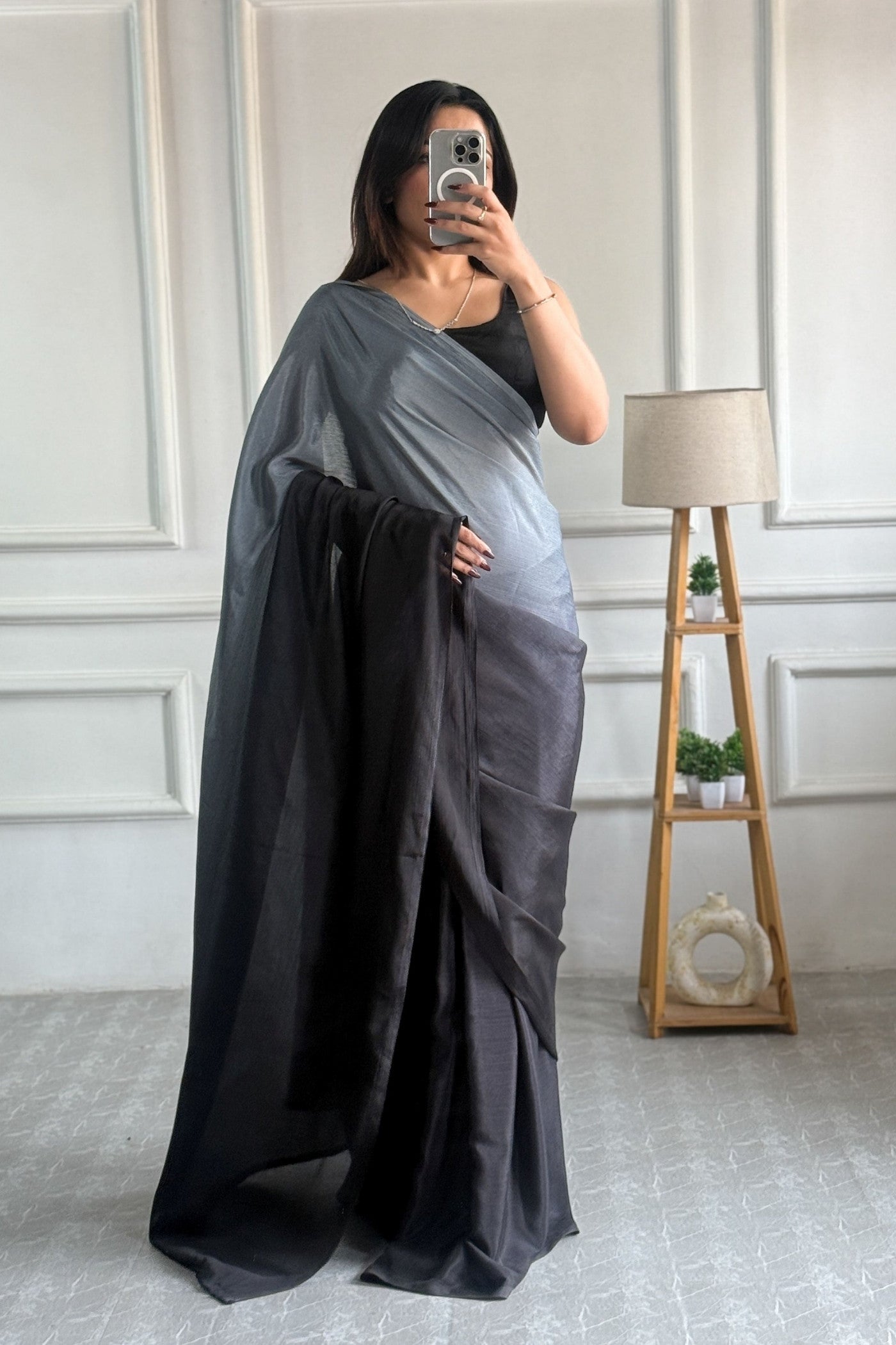 Buy MySilkLove Anchor Grey Chinon Ready To Wear Saree Online