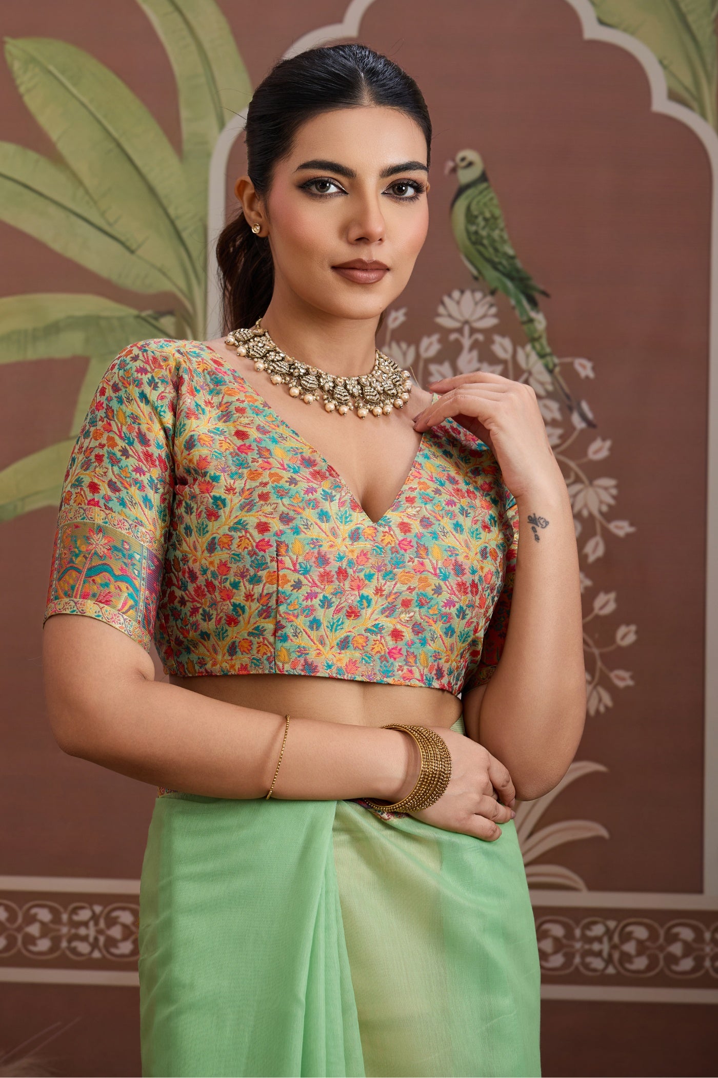 Buy MySilkLove Pista Green Kashmiri Handllom Jamewar Saree Online