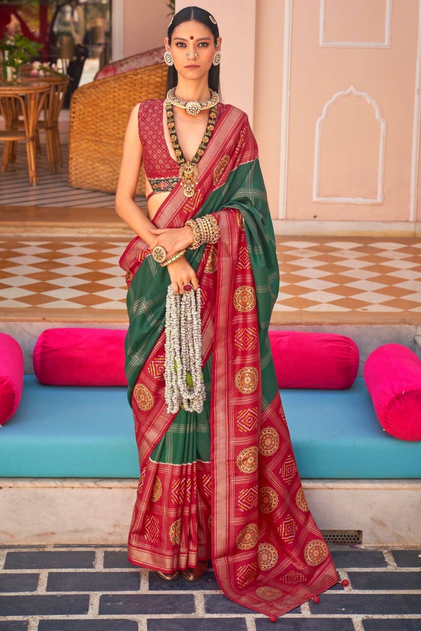 Buy MySilkLove Sea Green and Red Printed Patola Saree Online