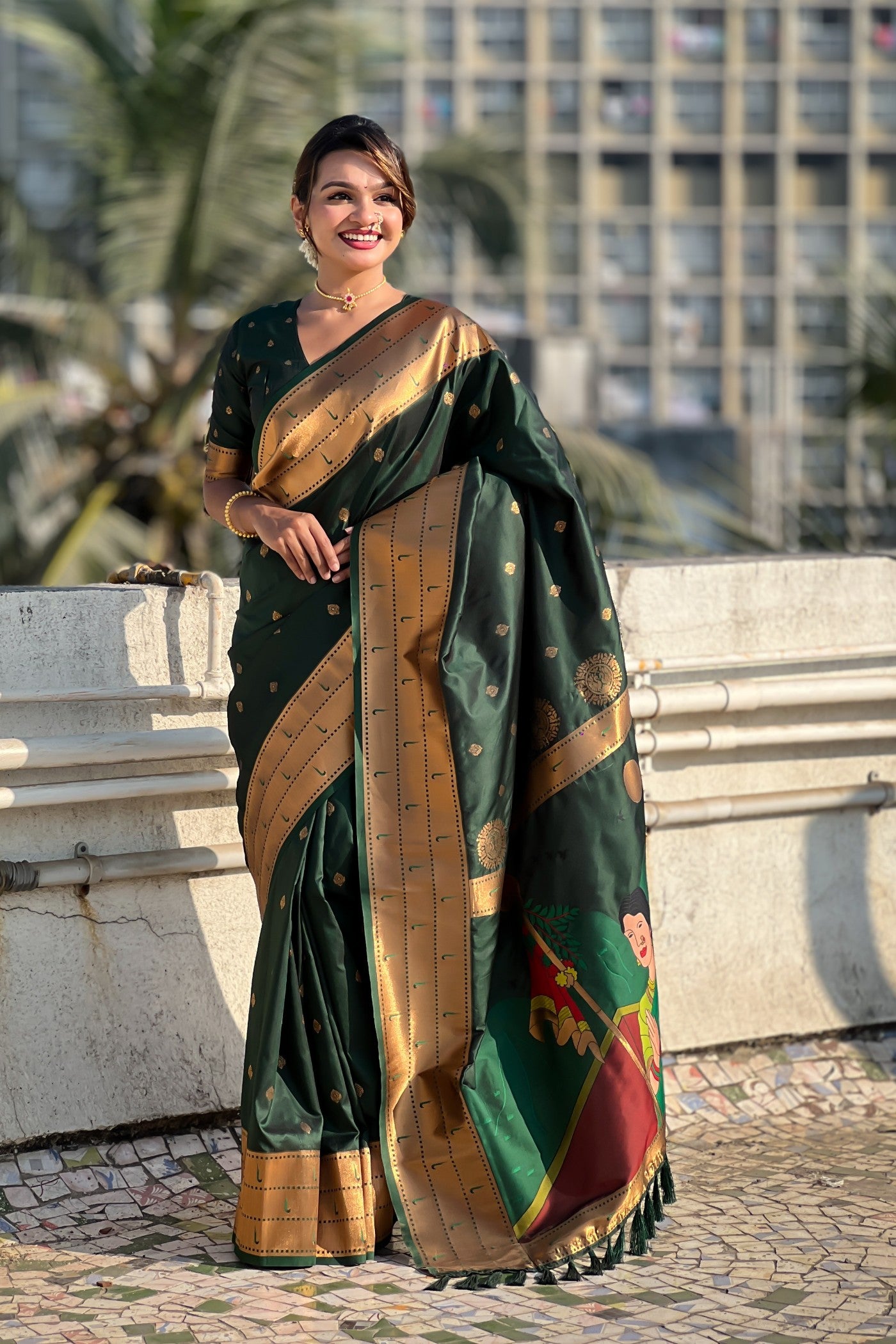 Buy MySilkLove Everglade Green Woven Paithani Saree Online