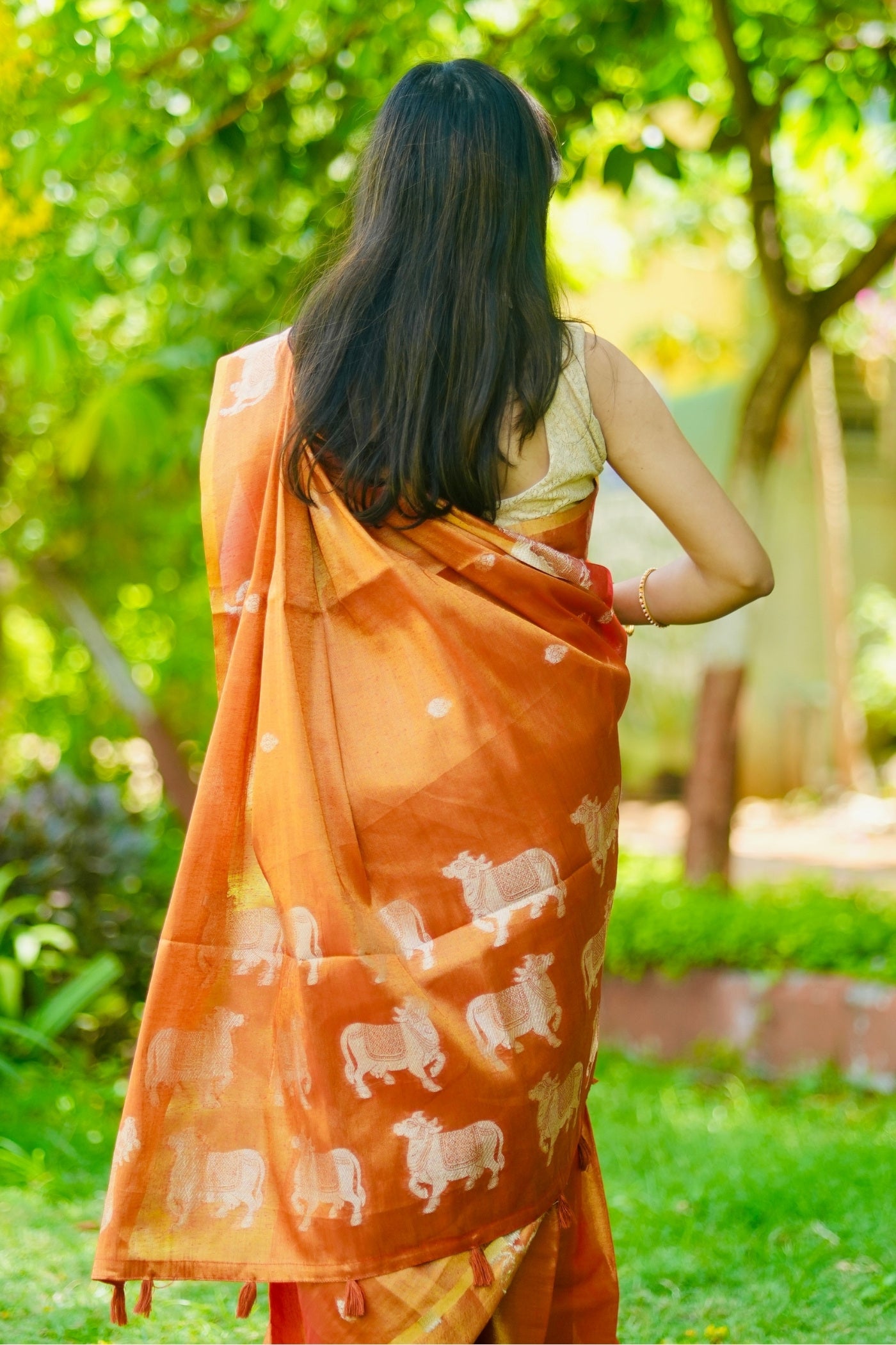 Buy MySilkLove Sunset Orange Handloom Tissue Saree Online