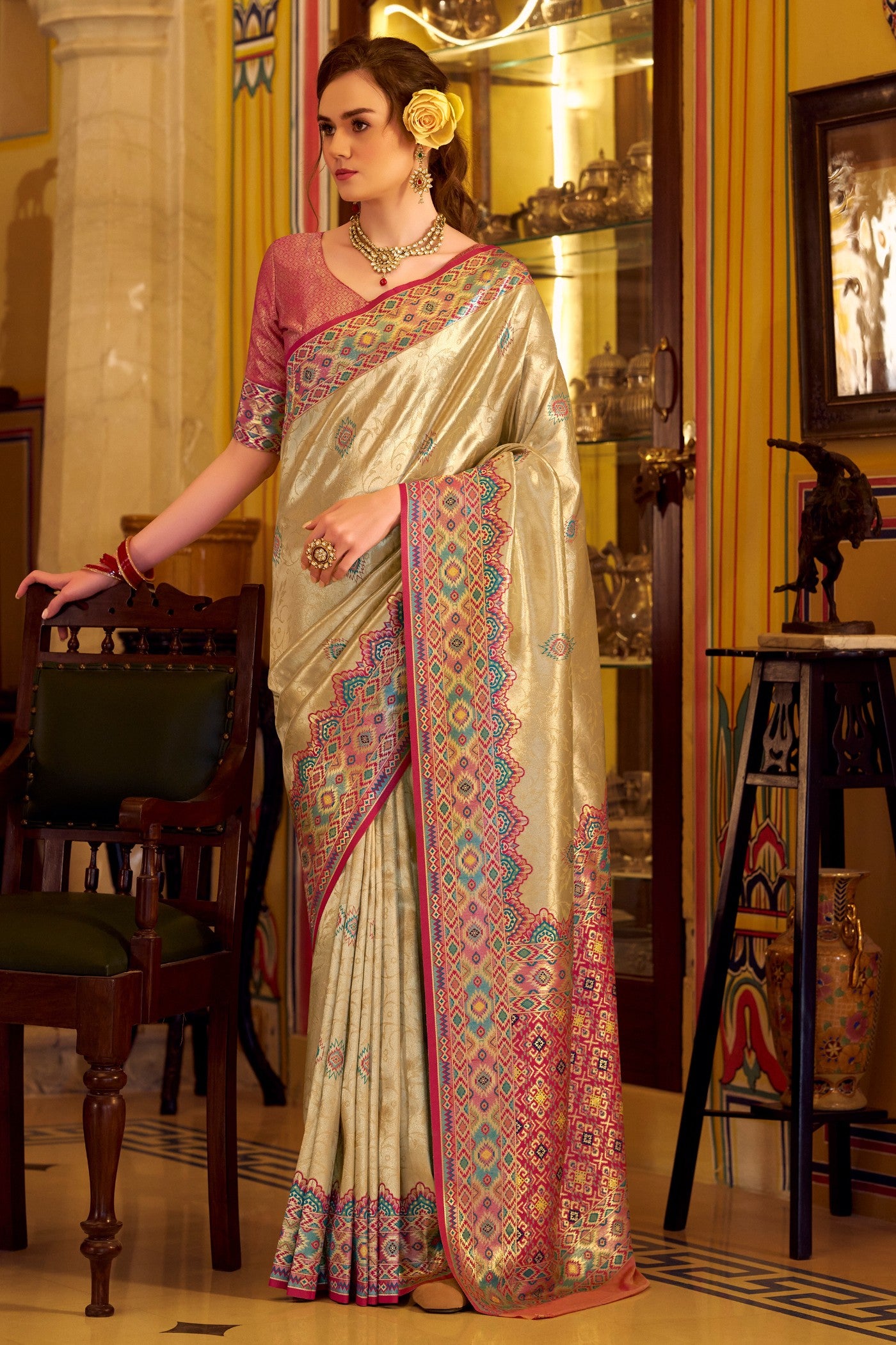 Buy MySilkLove Moonlight Golden Woven Tissue Patola Silk Saree Online